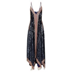 Valentino Runway Inspired Art Deco Beaded Handkerchief Hem Evening Dress Gown