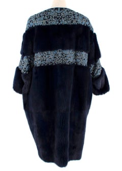 Valentino Runway Navy Floral Sequin Panelled Mink Fur Coat