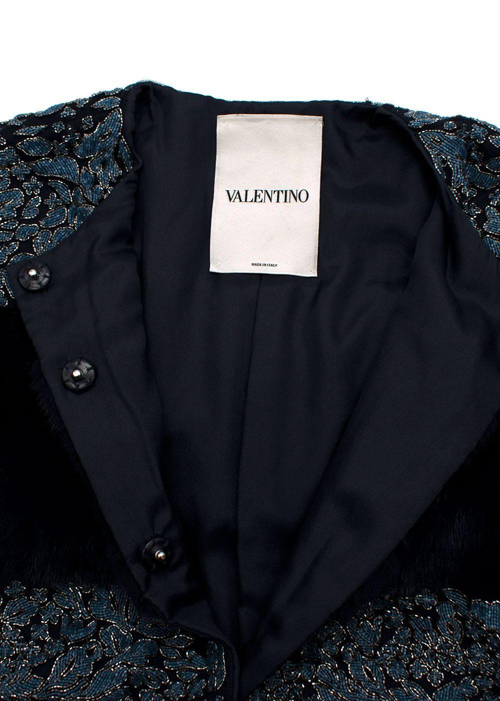 Black Valentino Runway Navy Floral Sequin Panelled Mink Fur Coat  For Sale