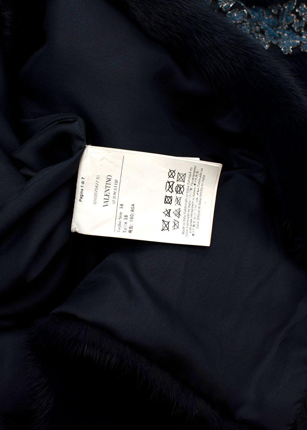 Women's Valentino Runway Navy Floral Sequin Panelled Mink Fur Coat For Sale