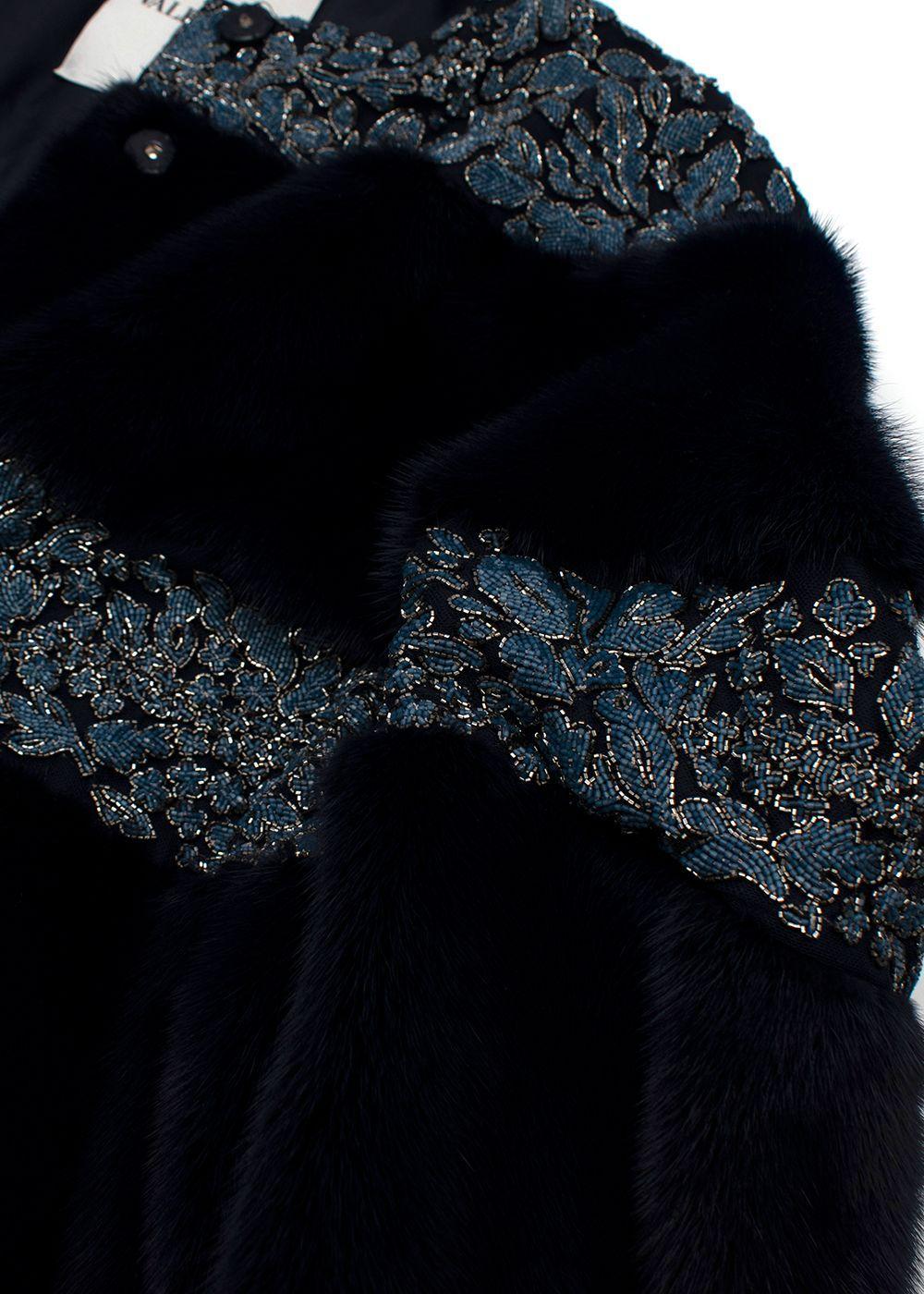 Valentino Runway Navy Floral Sequin Panelled Mink Fur Coat  For Sale 1