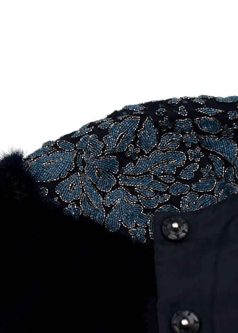 Valentino Runway Navy Floral Sequin Panelled Mink Fur Coat  For Sale 2