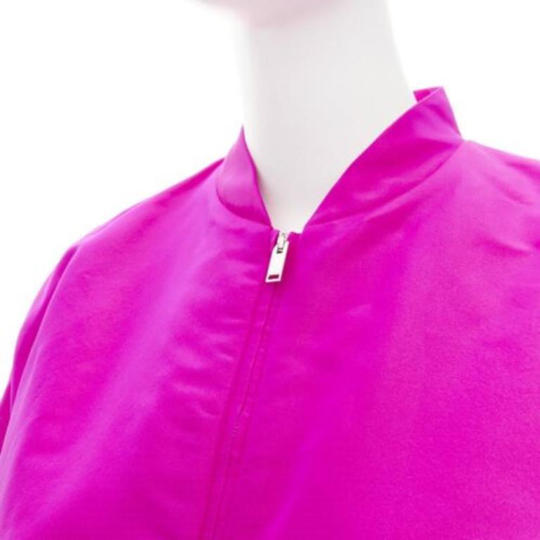 VALENTINO Runway PP Pink silk satin cocoon cropped bomber jacket blouson IT38 XS 4