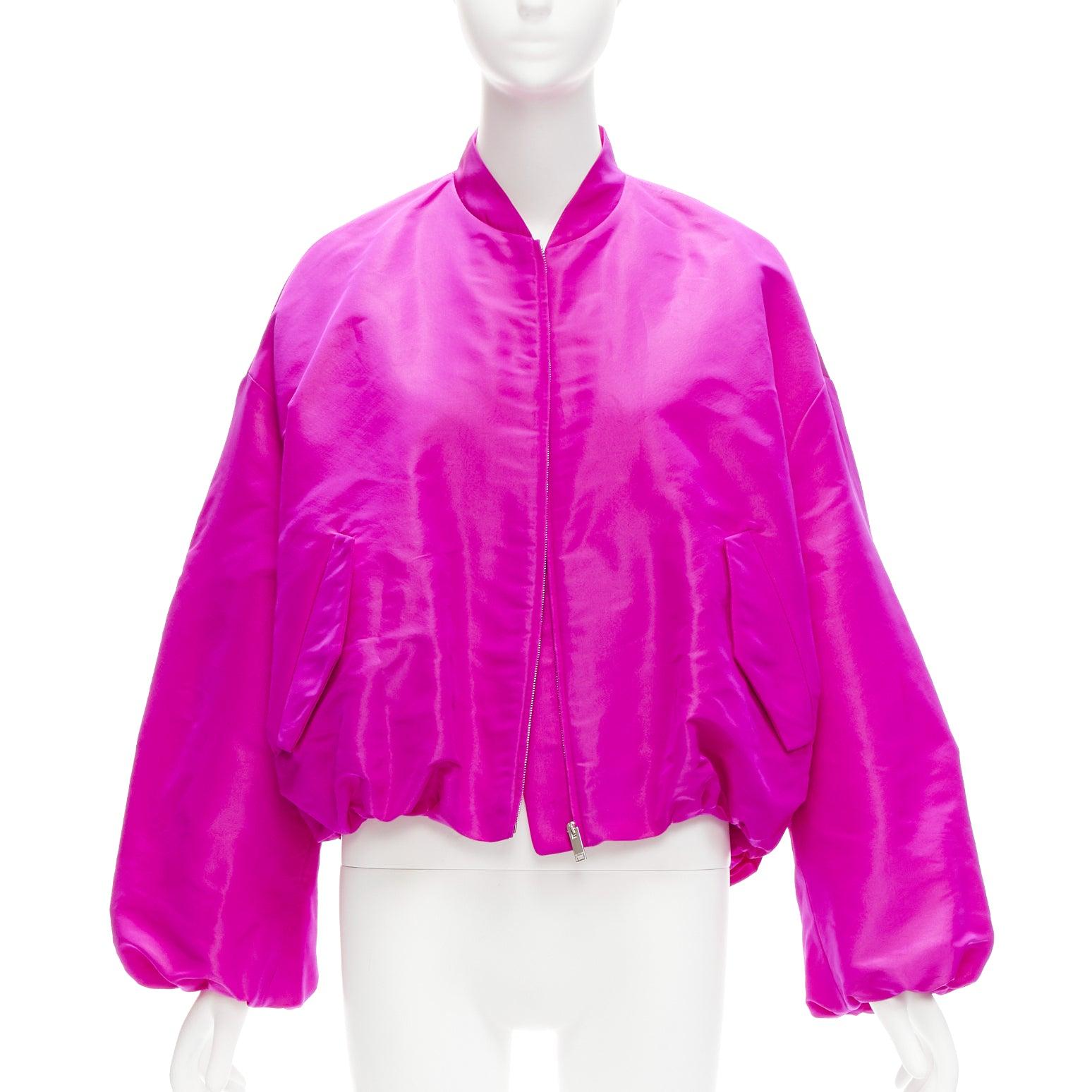 VALENTINO Runway PP Pink silk satin cocoon cropped bomber jacket blouson IT38 XS For Sale 6