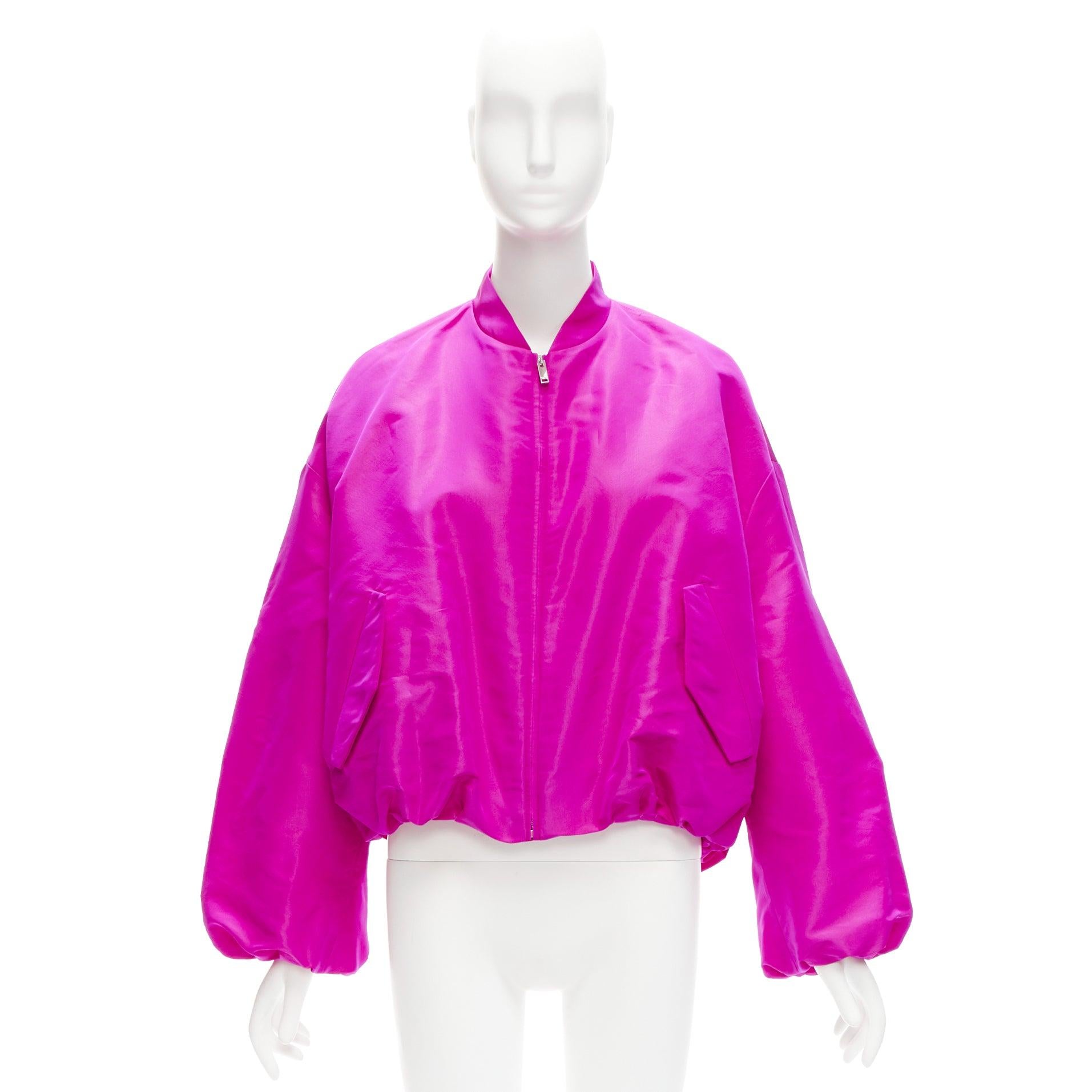 VALENTINO Runway PP Pink silk satin cocoon cropped bomber jacket blouson IT38 XS 6