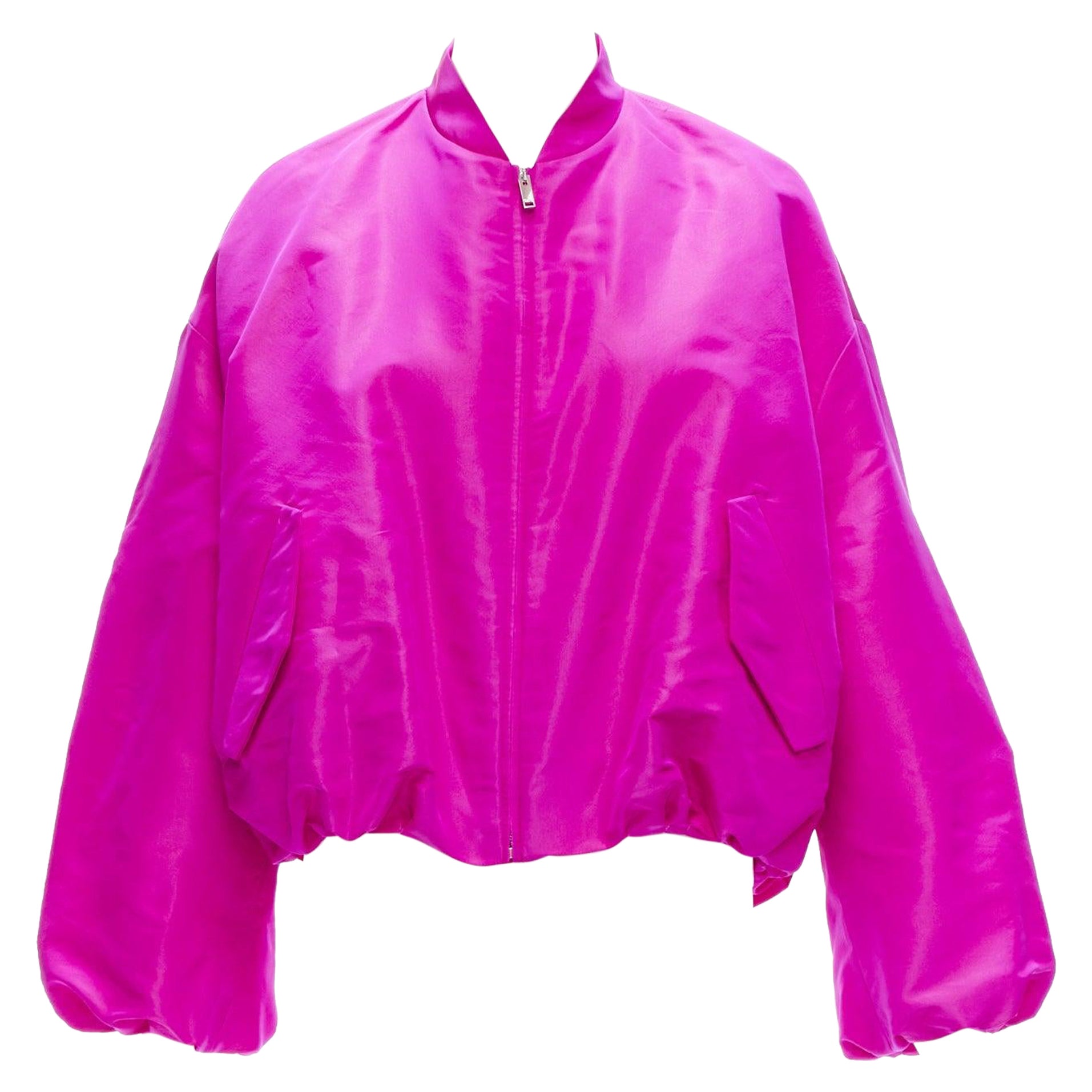 VALENTINO Runway PP Pink silk satin cocoon cropped bomber jacket blouson IT38 XS