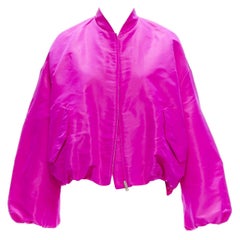 VALENTINO Runway PP Pink silk satin cocoon cropped bomber jacket blouson IT38 XS