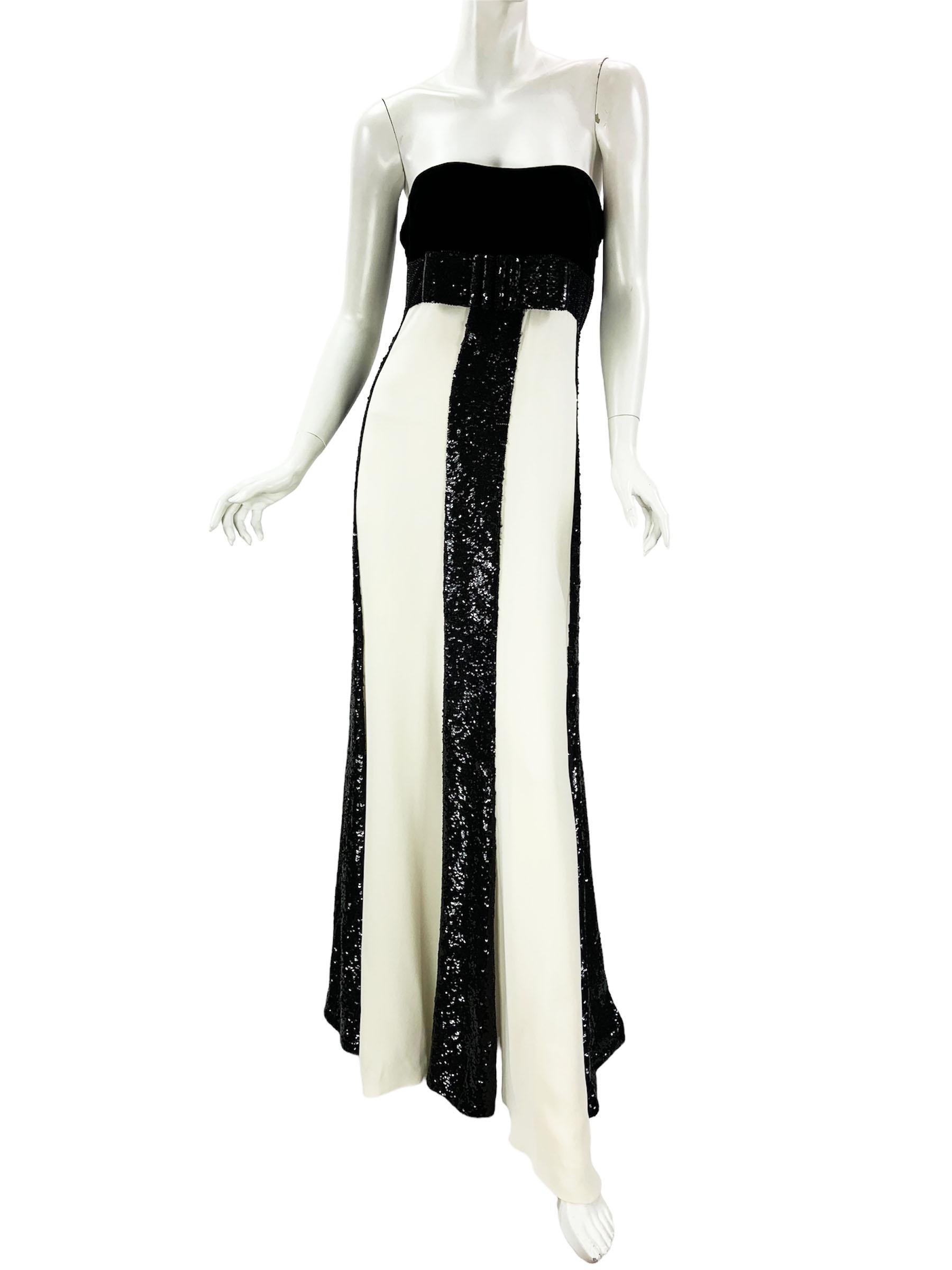 Valentino Runway Red Carpet Black White Bow Accent Embellished Dress Gown US 8 1