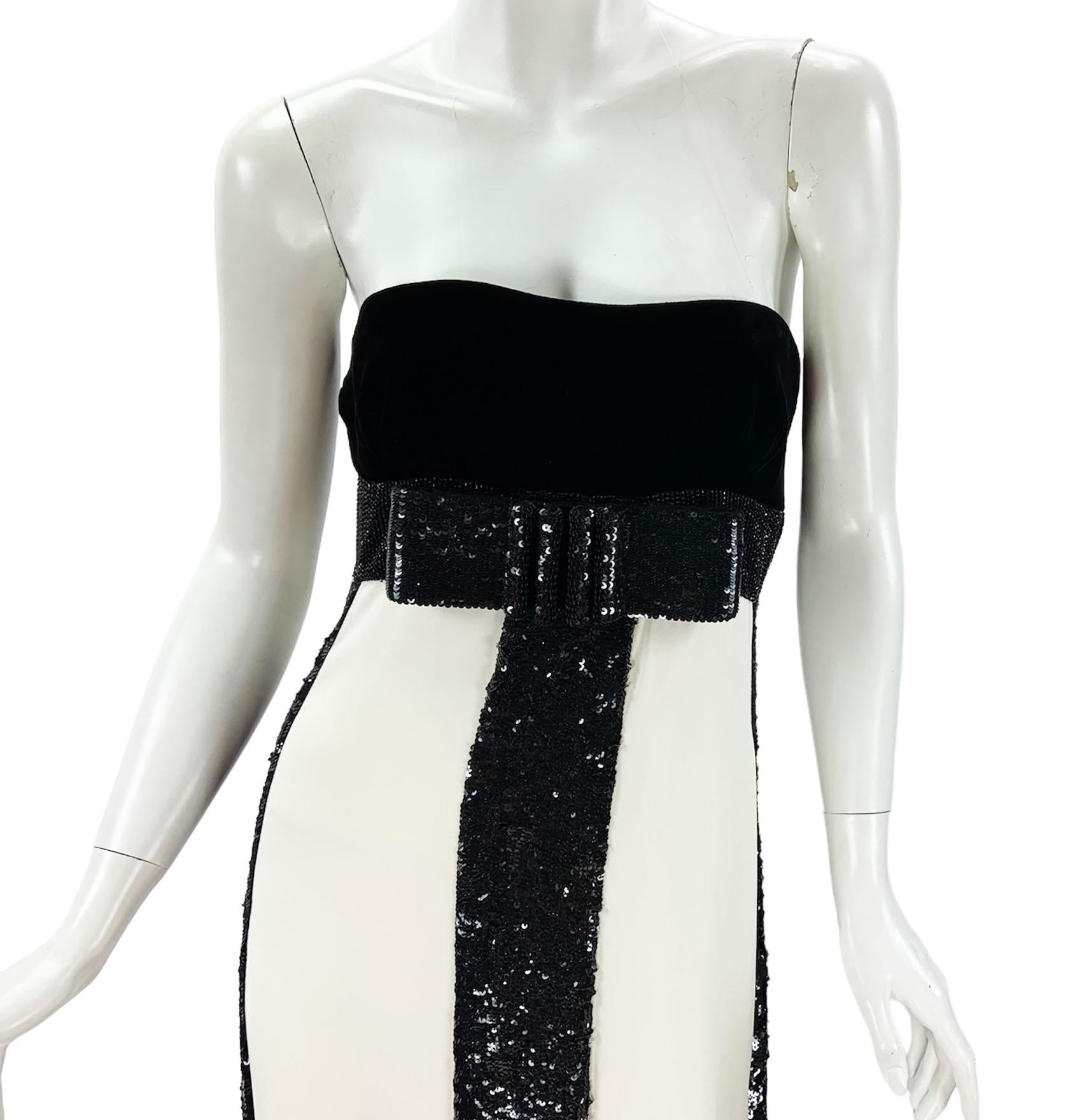 Valentino Runway Red Carpet Black White Bow Accent Embellished Dress Gown US 8 3