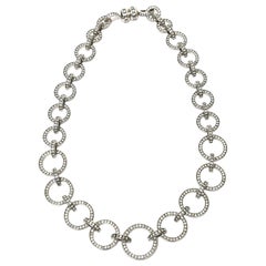 Valentino Runway Rhinestone, Crystal and Nickel Silver Circle Link Necklace