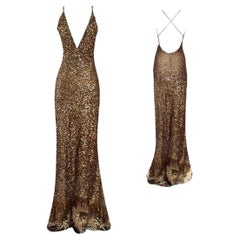 Valentino Runway Vintage Gold Sequin Evening Gown Fall/Winter 2002 Size 8