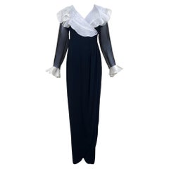Valentino S/S 1991 Black Wrap Evening Gown with Ivory Ruffle Collar