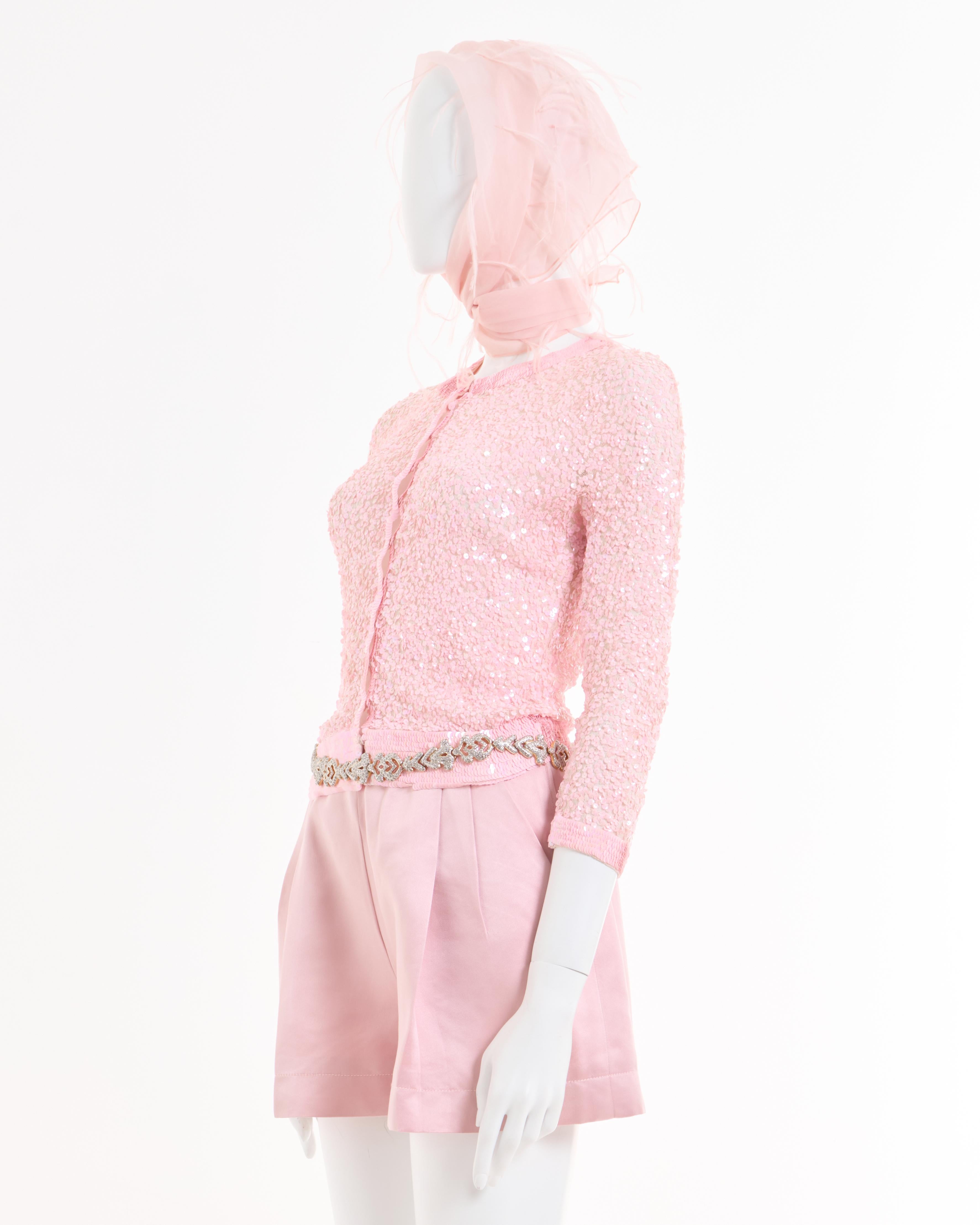 Valentino S/S 1995 Pink sequined four pieces set  In Excellent Condition For Sale In Milano, IT