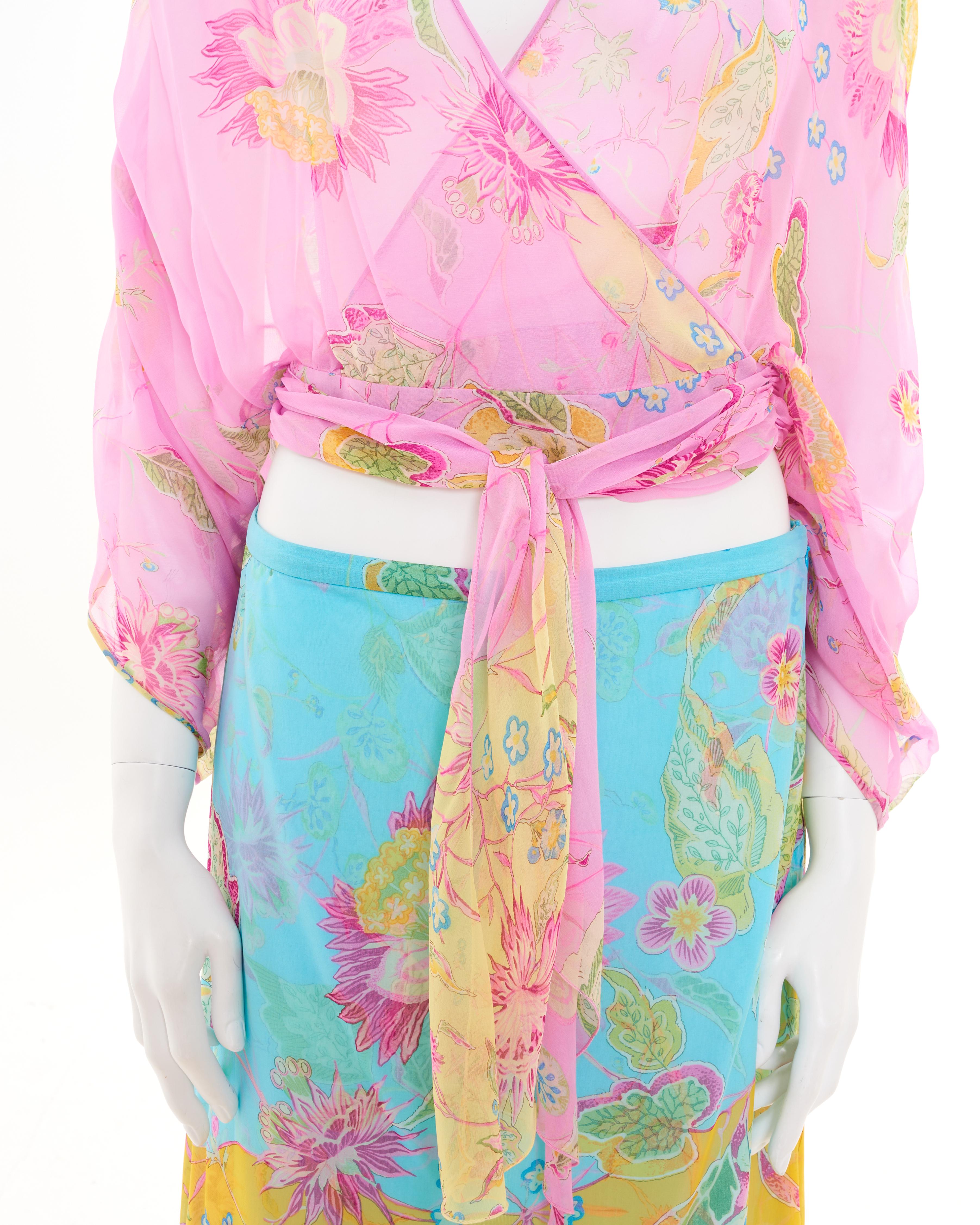 Valentino S/S 2004 Multicolor Floral silk skirt set For Sale 6