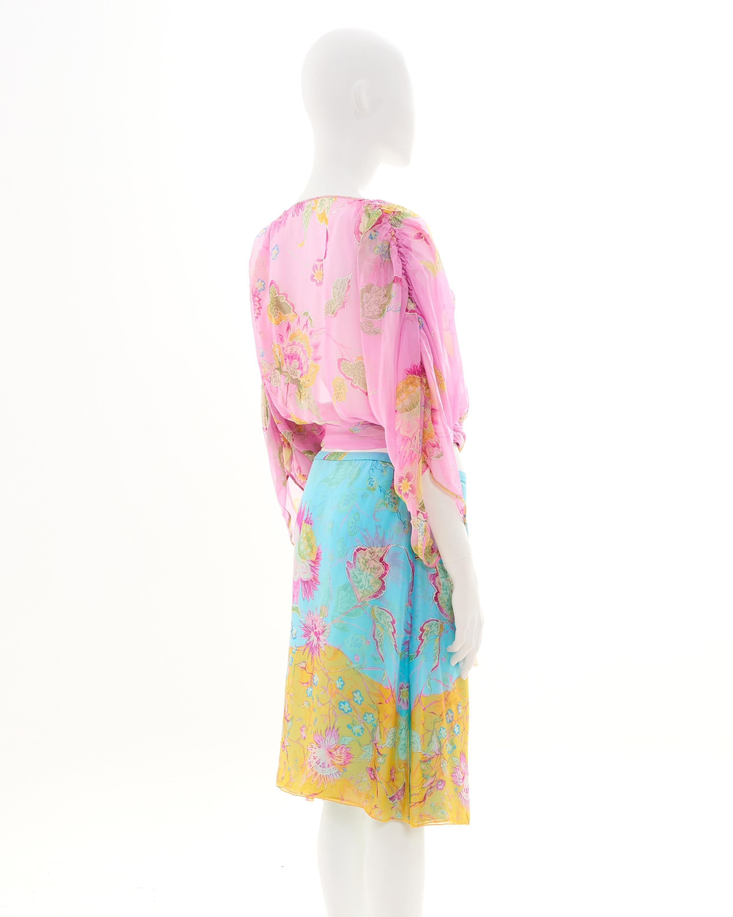 Valentino S/S 2004 Multicolor Floral silk skirt set For Sale 2