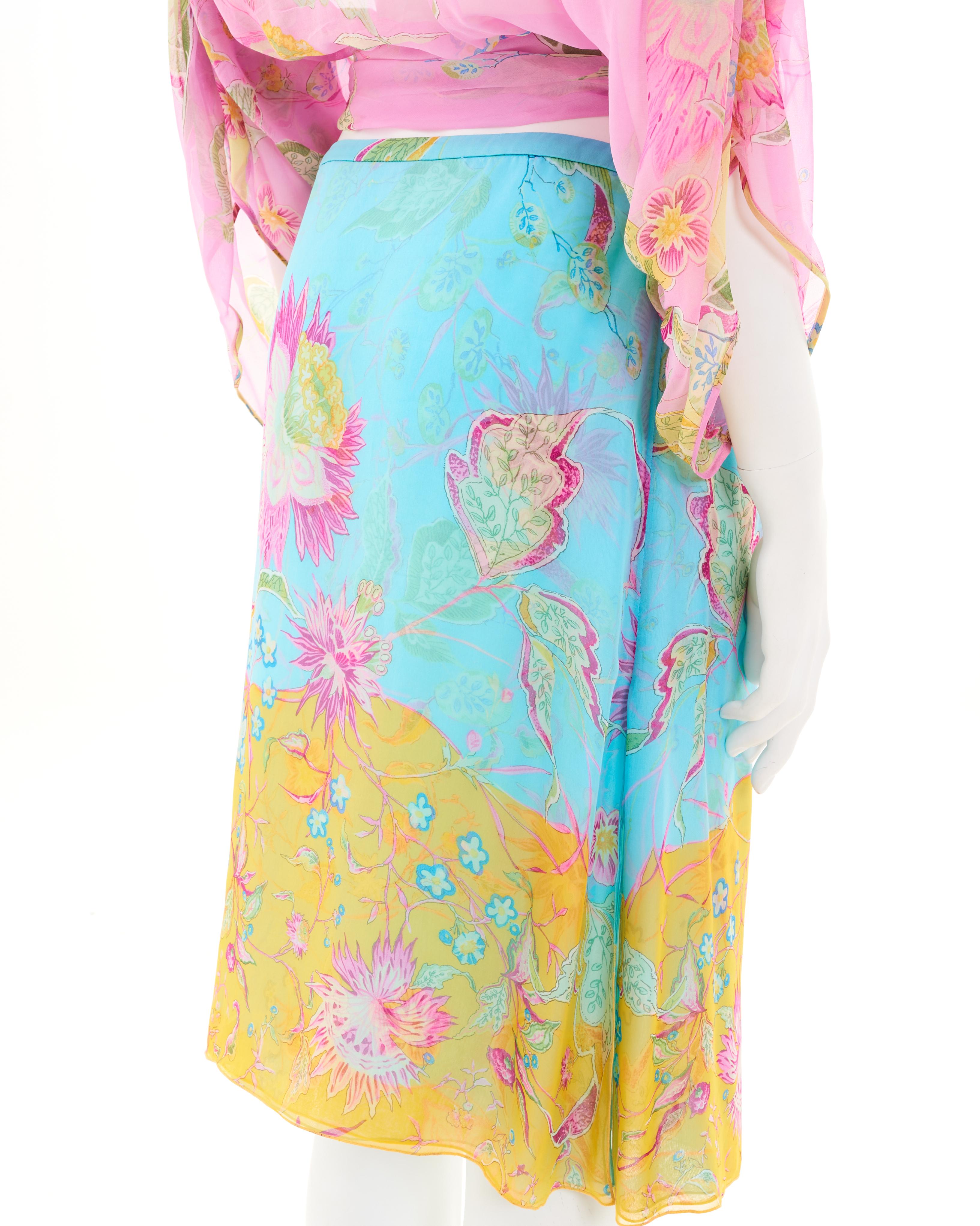 Valentino S/S 2004 Multicolor Floral silk skirt set For Sale 3