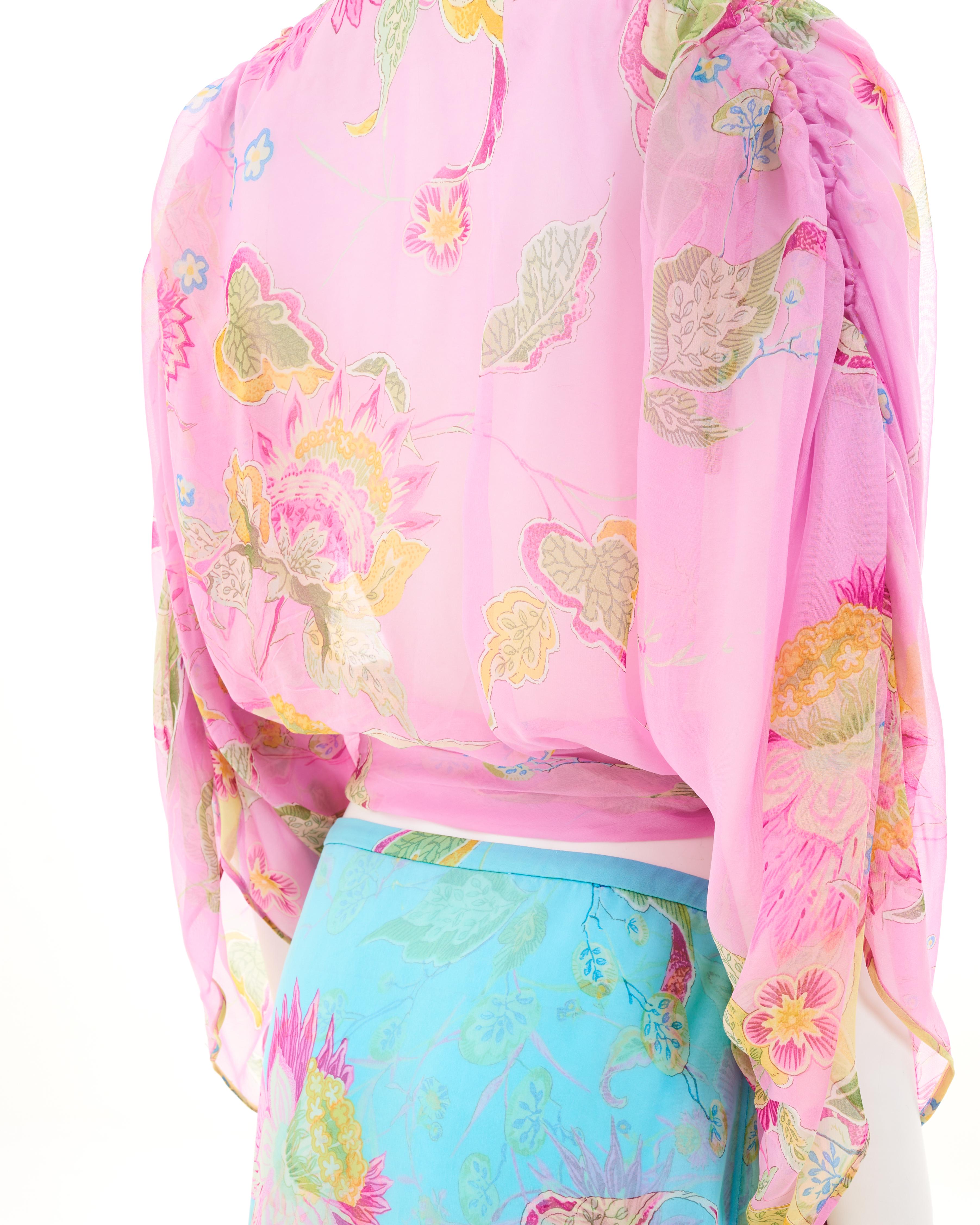 Valentino S/S 2004 Multicolor Floral silk skirt set For Sale 4