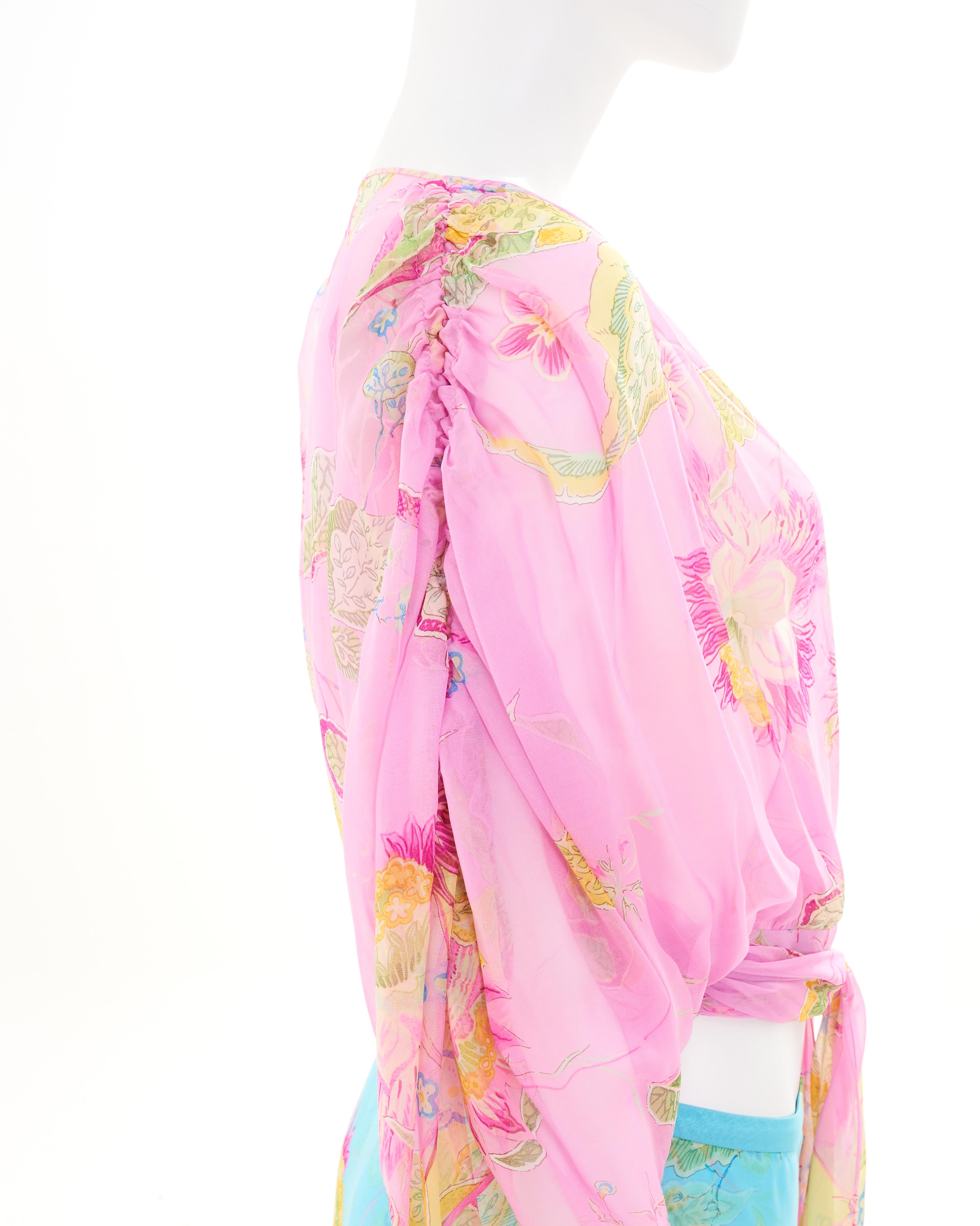 Valentino S/S 2004 Multicolor Floral silk skirt set For Sale 5