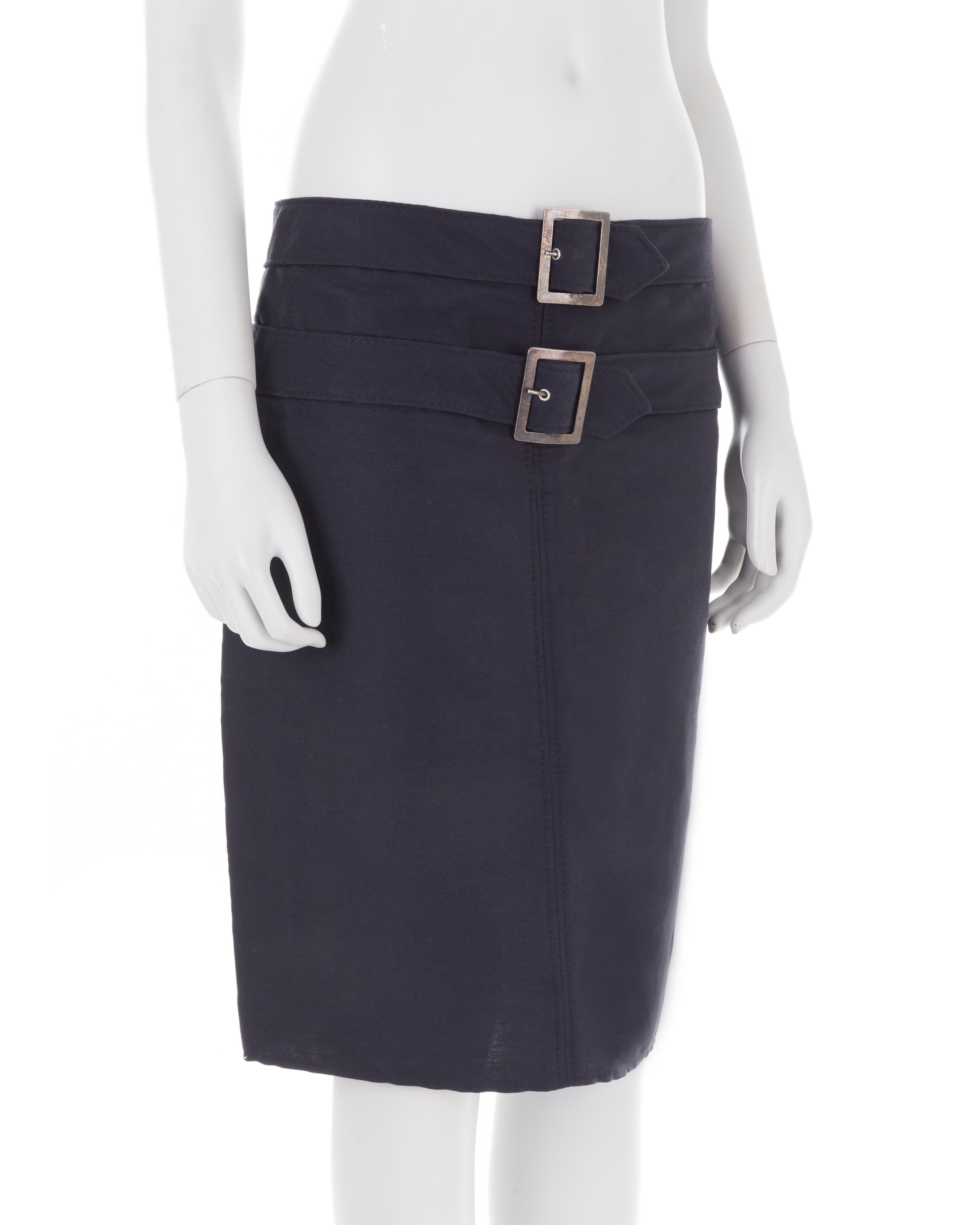 Black Valentino S/S 2004 navy blue double belt skirt For Sale