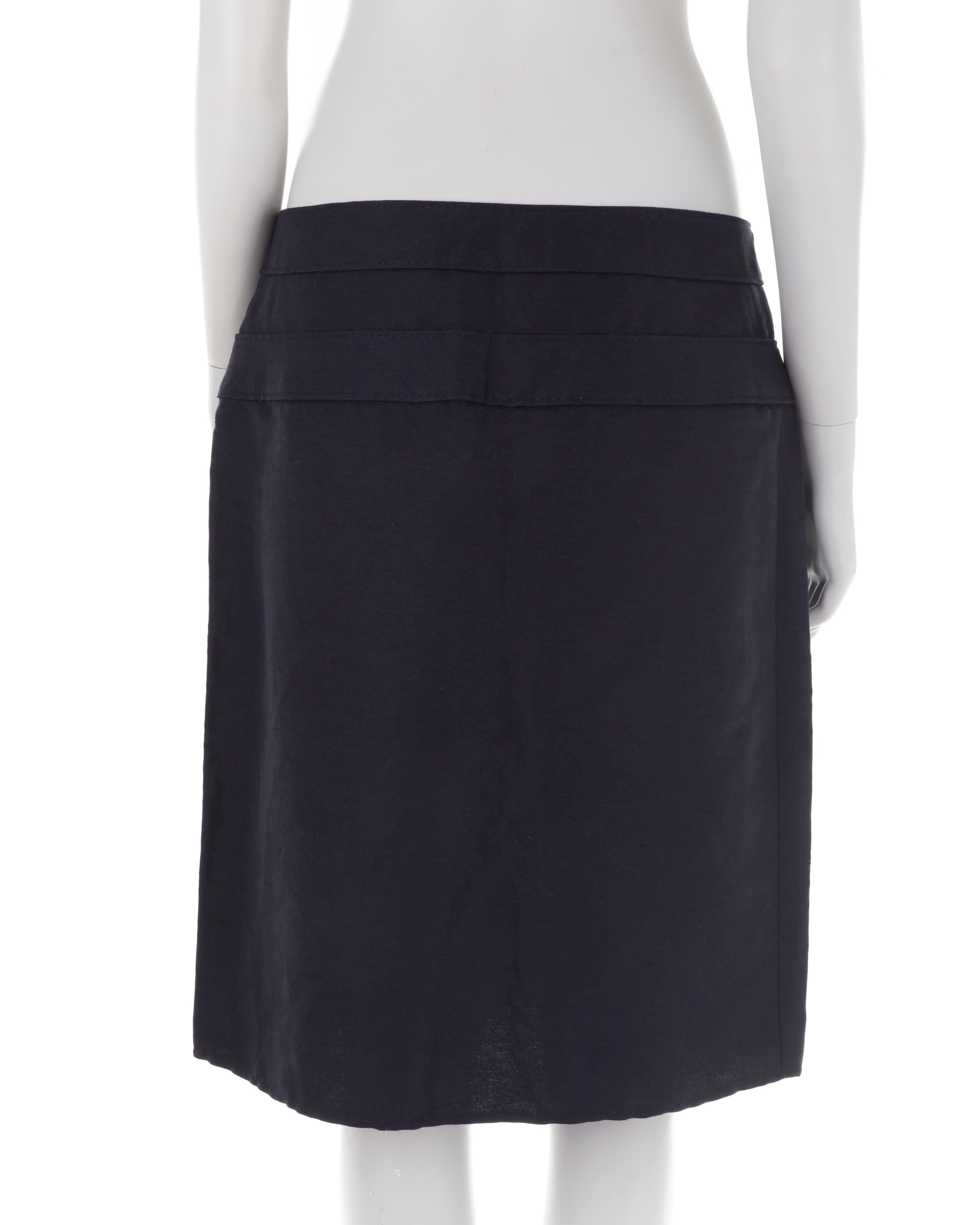 Valentino S/S 2004 navy blue double belt skirt In Good Condition For Sale In Rome, IT