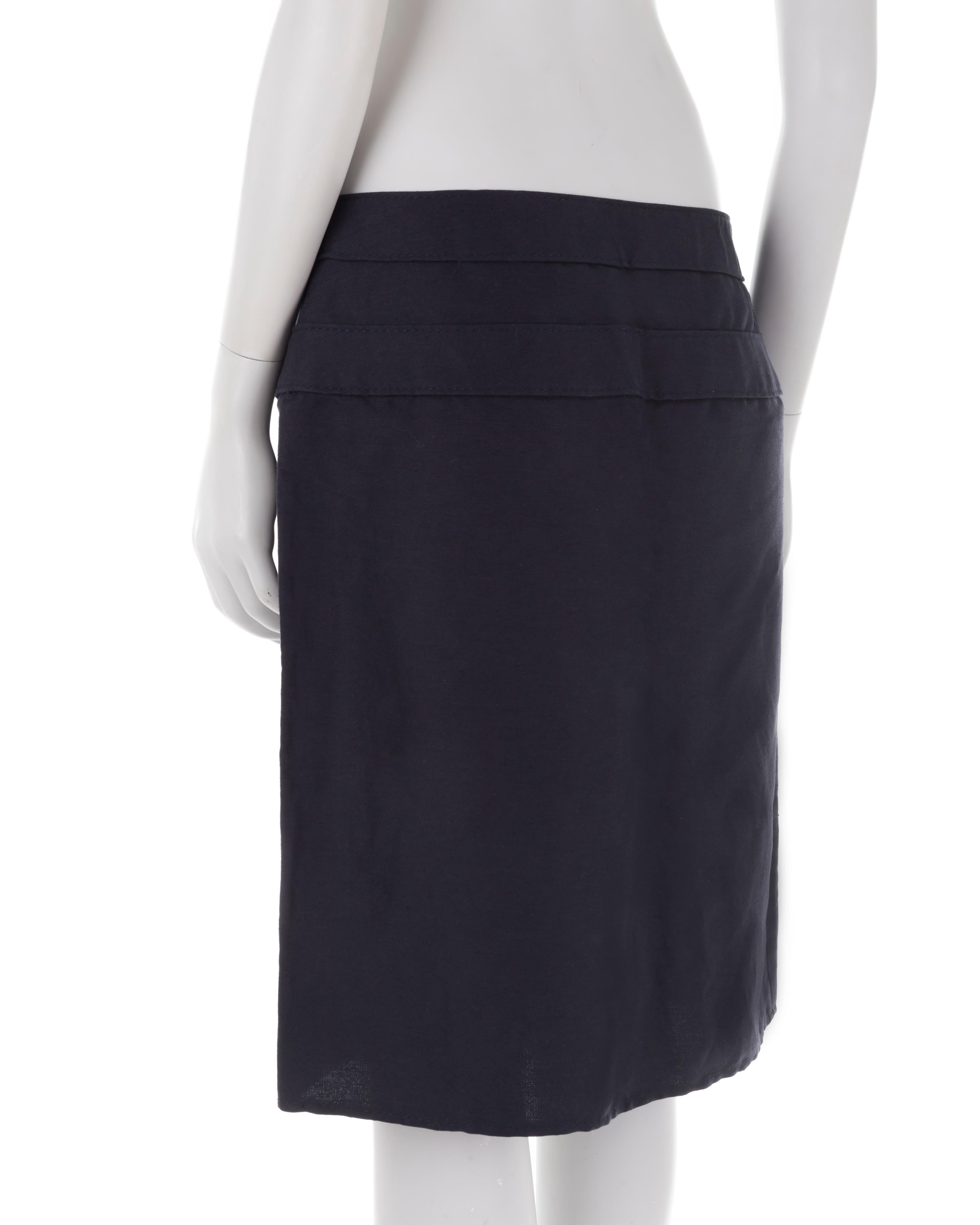 Women's Valentino S/S 2004 navy blue double belt skirt For Sale