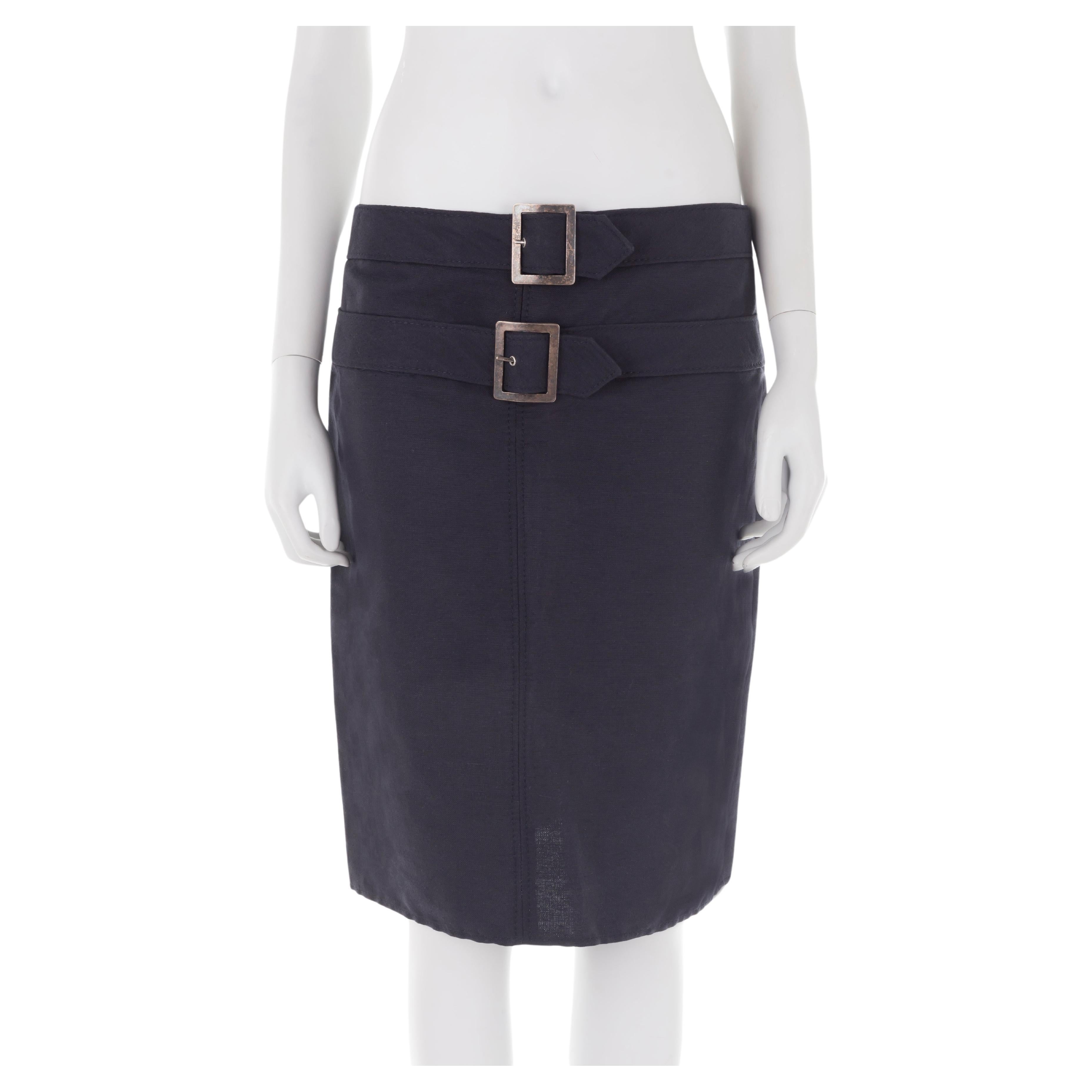 Valentino S/S 2004 navy blue double belt skirt For Sale