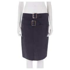 Used Valentino S/S 2004 navy blue double belt skirt