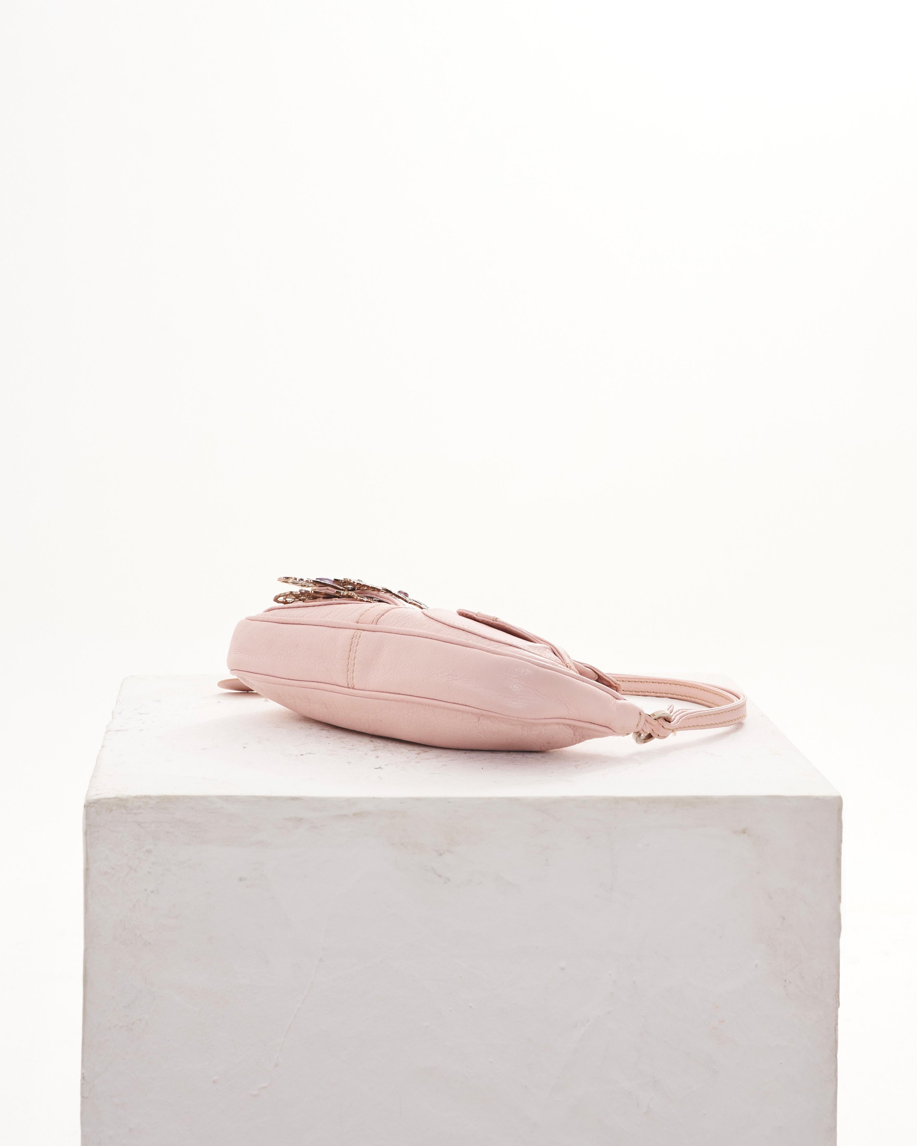 Valentino S/S 2004 Pink lambskin handbag with rhinestone butterfly For Sale 3