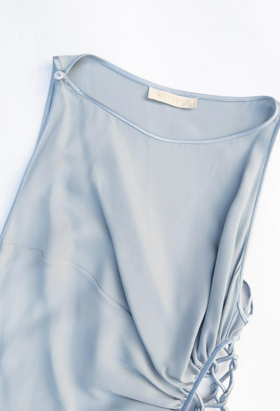 Valentino S/S 2004 RUNWAY Lattice Silk Powder Blue Cutout Dress Sz10 For Sale 1