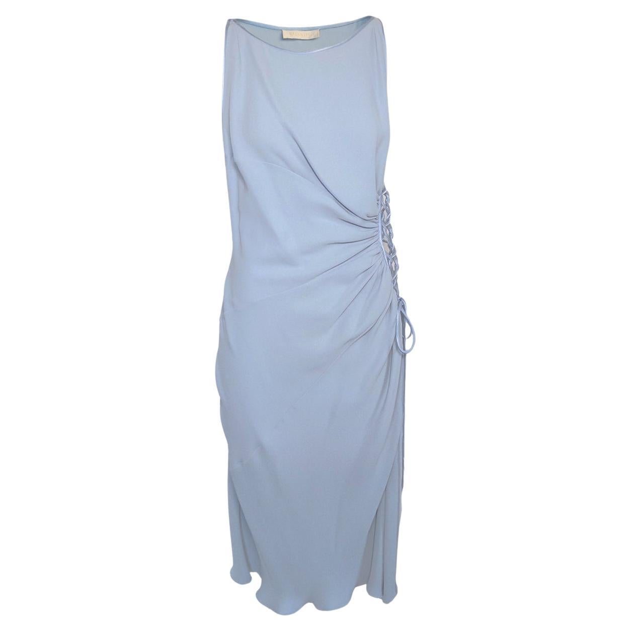 Valentino S/S 2004 RUNWAY Lattice Silk Powder Blue Cutout Dress Sz10 For Sale