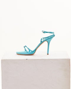 Valentino S/S 2004 Turquoise satin with bows platform saldals
