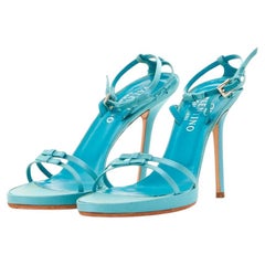 Valentino S/S 2004 Turquoise satin with bows platform saldals