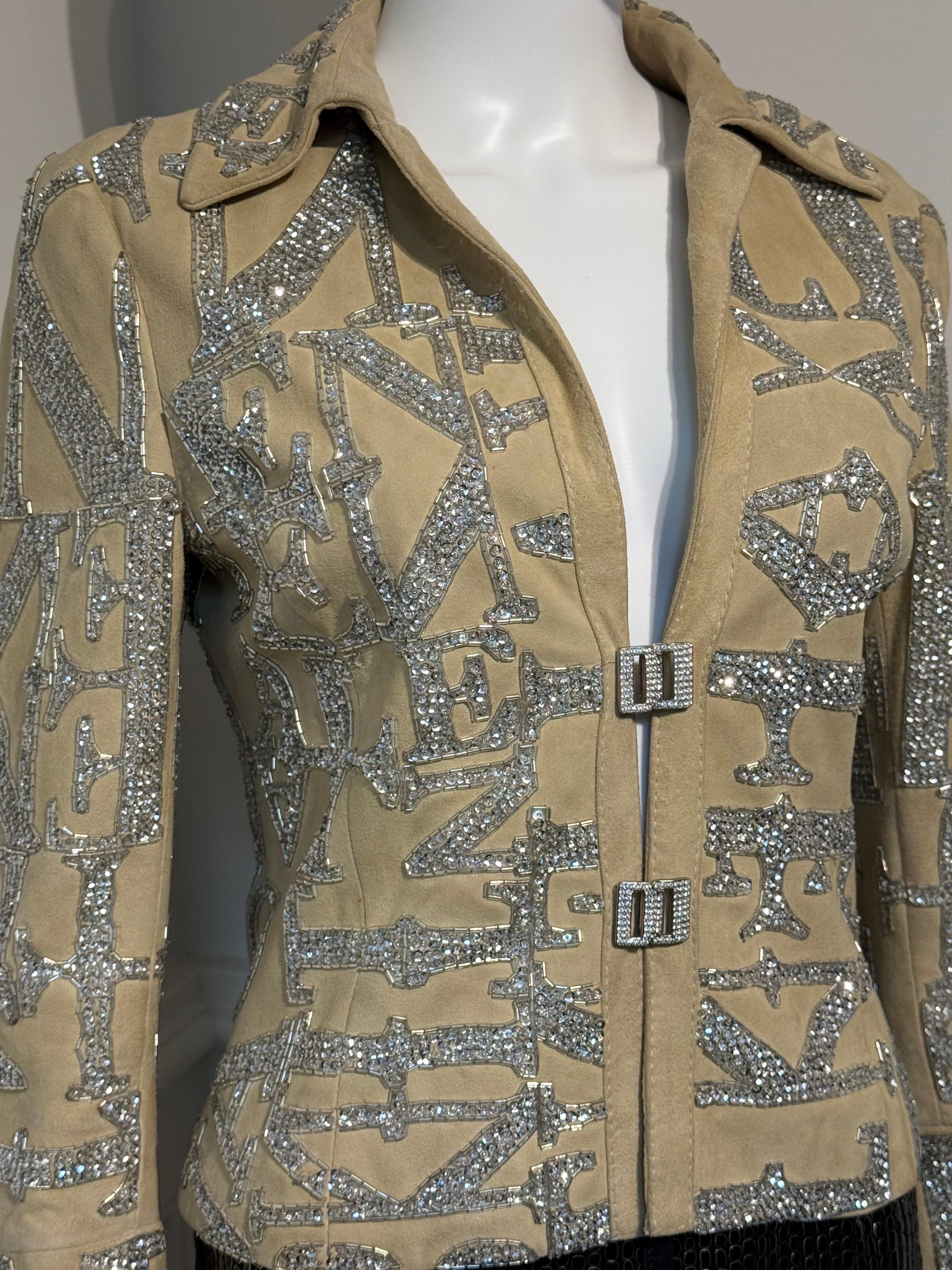 Valentino S/S 2005 Runway - Veste en daim brodée et ornée de perles et de paillettes Bon état - En vente à NICE, FR