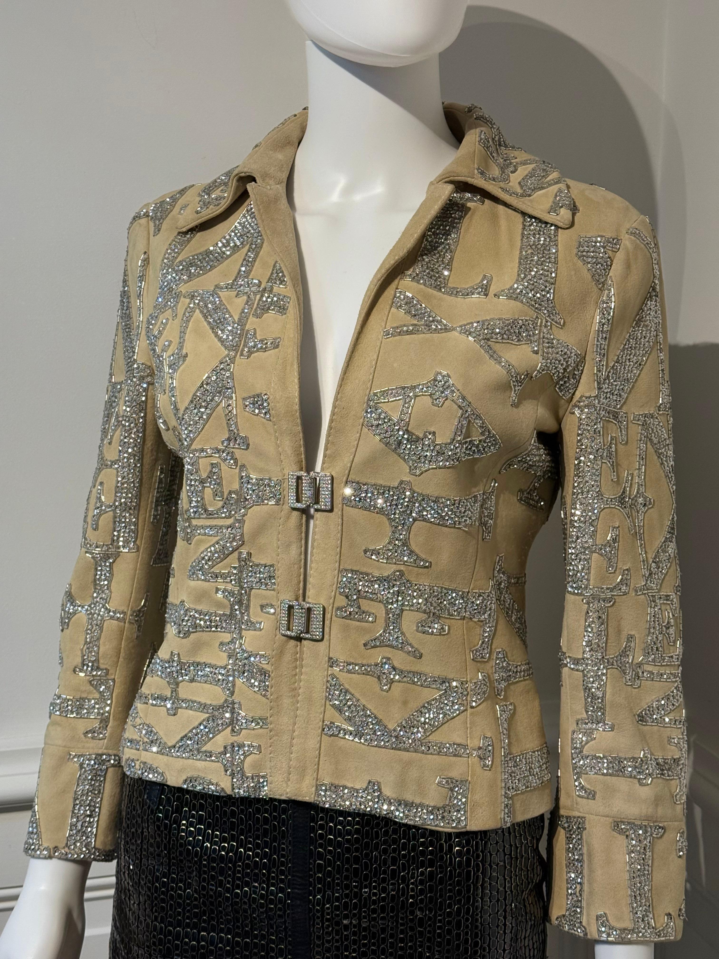 Valentino S/S 2005 Runway - Veste en daim brodée et ornée de perles et de paillettes Unisexe en vente