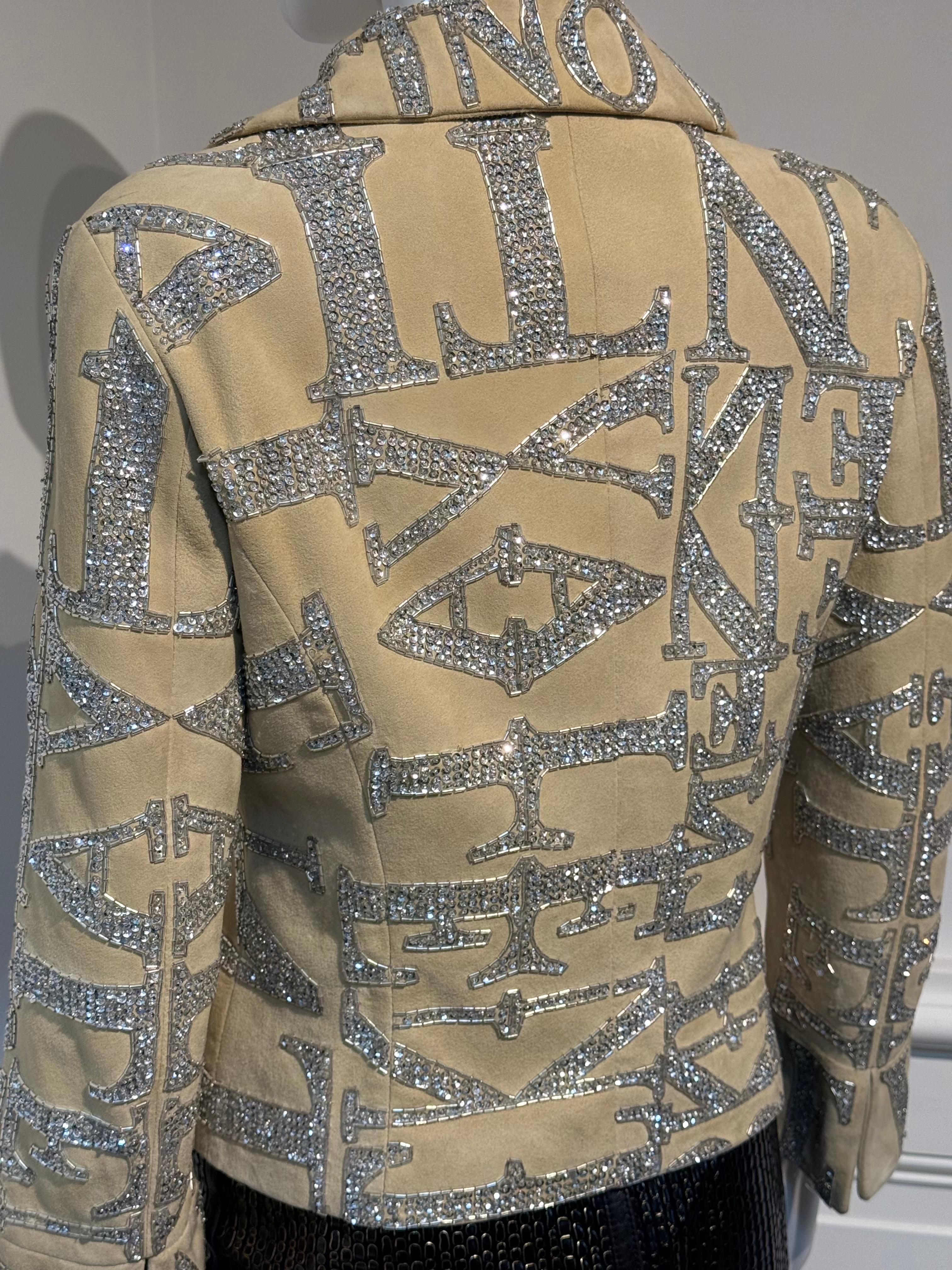 Valentino S/S 2005 Runway - Veste en daim brodée et ornée de perles et de paillettes en vente 1