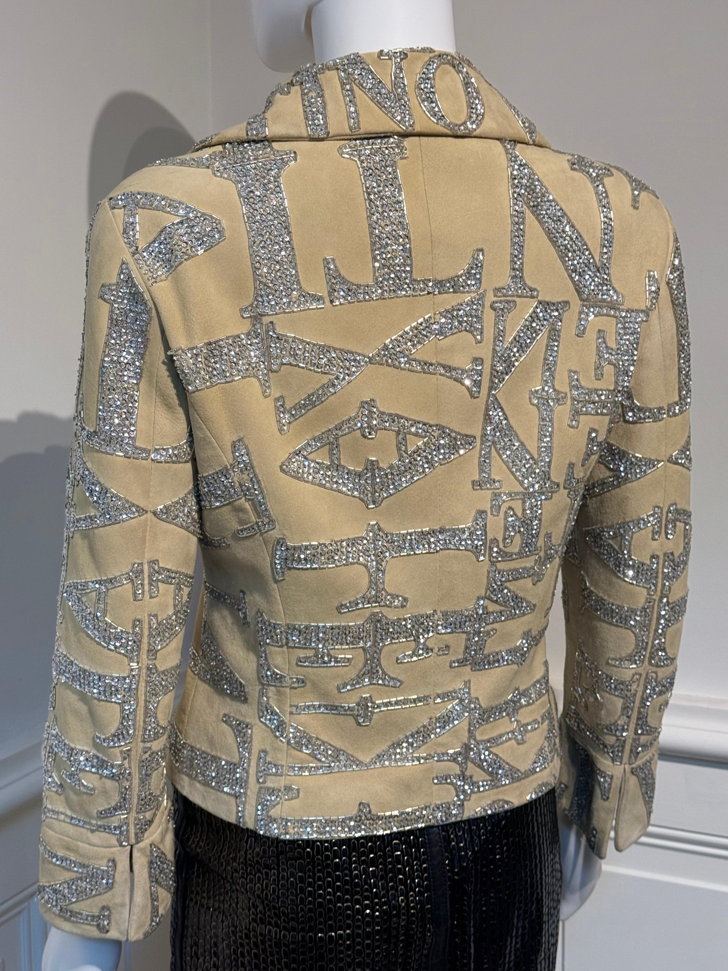 Valentino S/S 2005 Runway - Veste en daim brodée et ornée de perles et de paillettes en vente 2