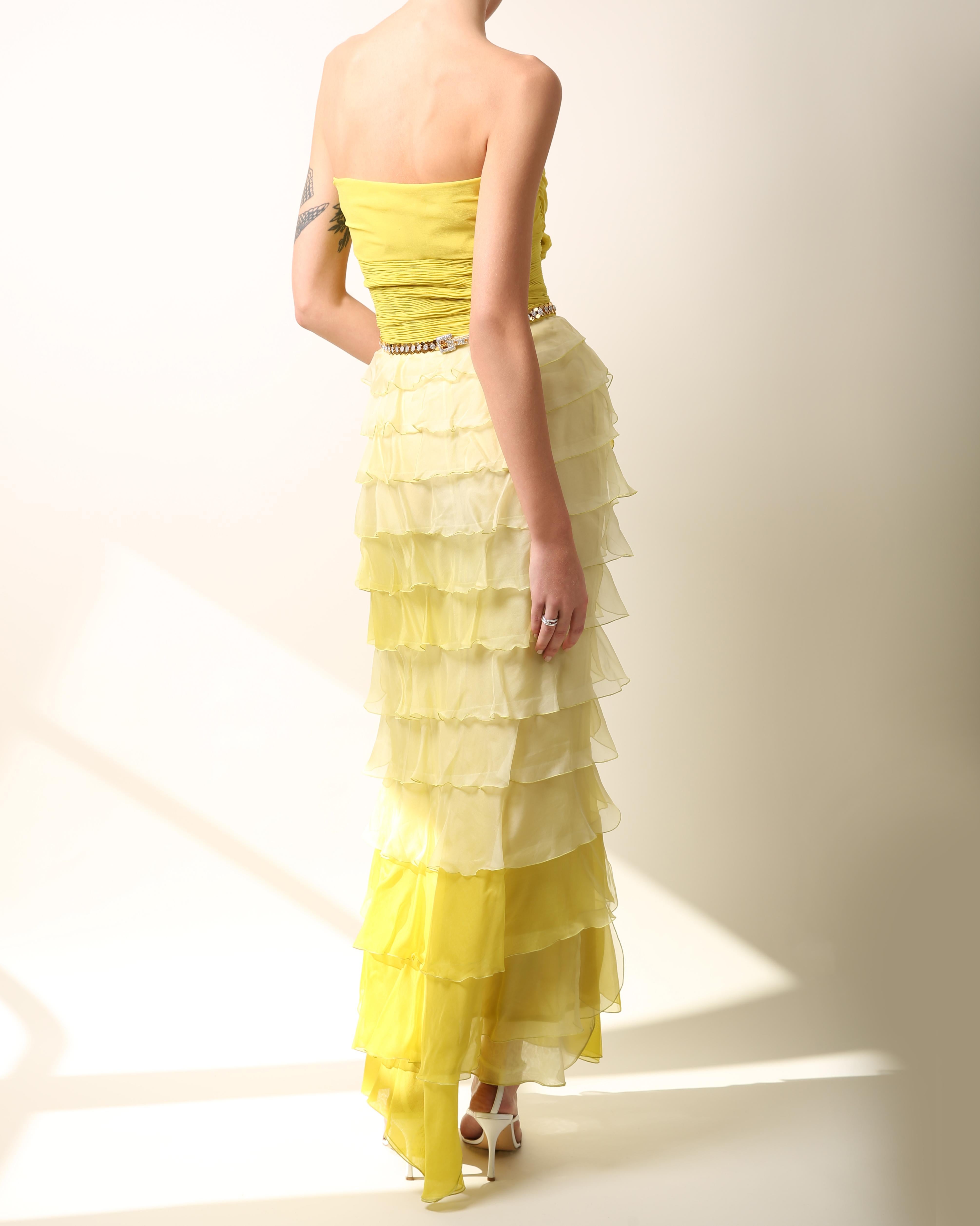 Valentino S/S 2005 yellow chartreuse strapless ruffle bustier silk gown dress 3