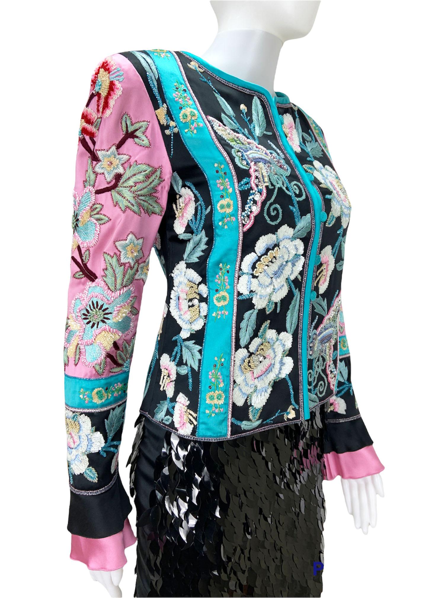 Black Valentino S/S 2006 Runway Silk Fully Beaded & Embroidered Jacket Blazer size 4 For Sale