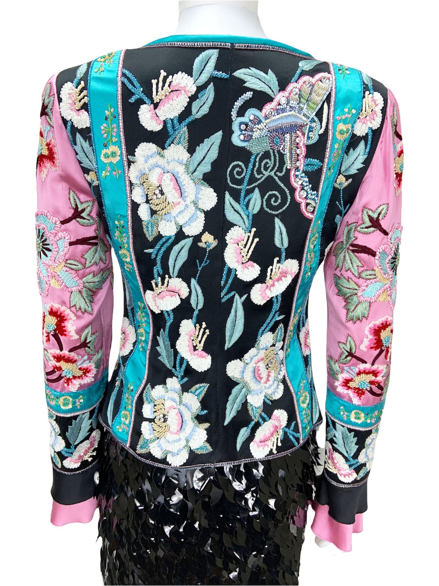 Valentino - Blazer de défilé en soie entièrement perlé et brodé, taille 4, printemps-été 2006 en vente 1
