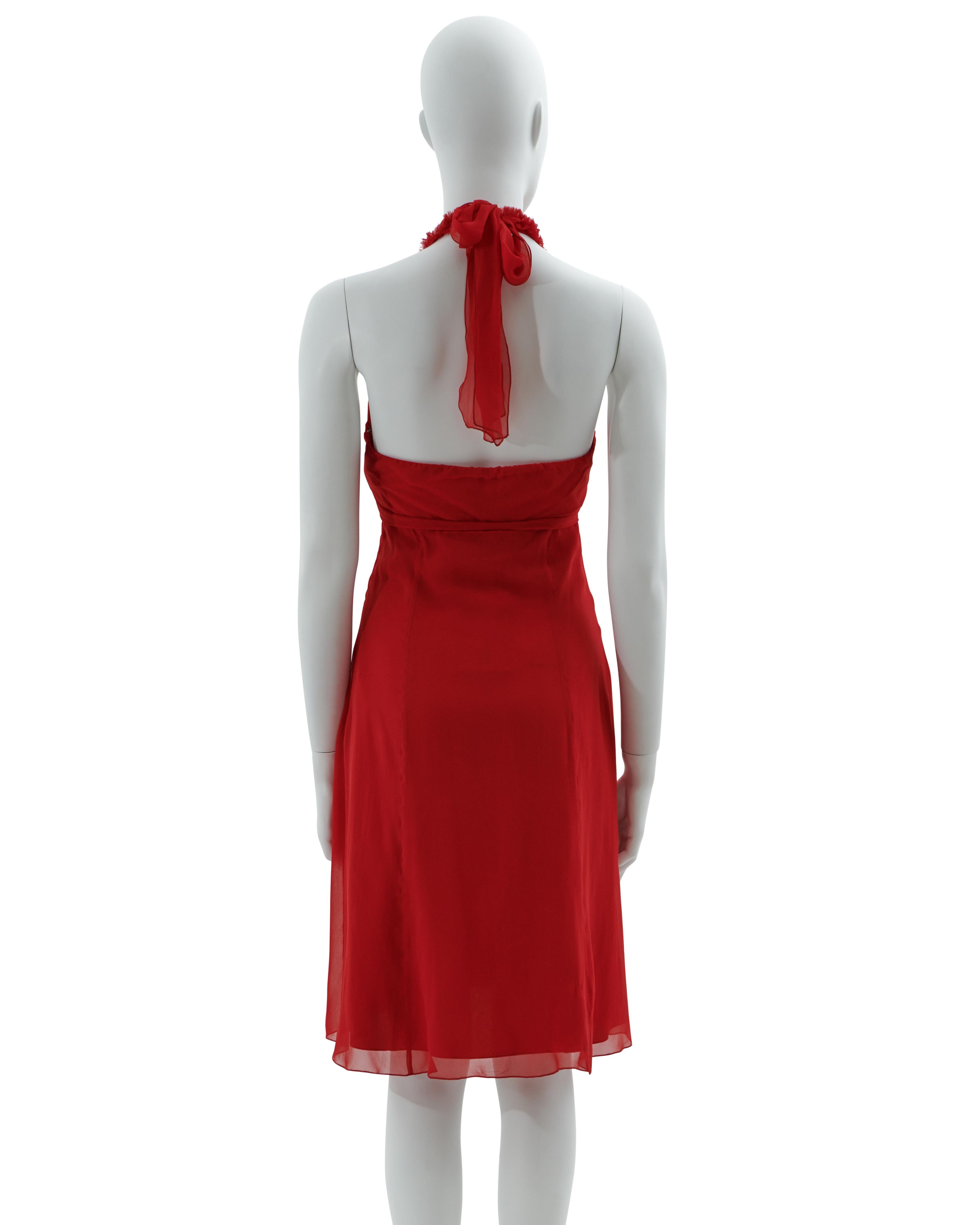 Valentino S/S 2007 Red halter neck chiffon cocktail dress In Excellent Condition For Sale In Milano, IT
