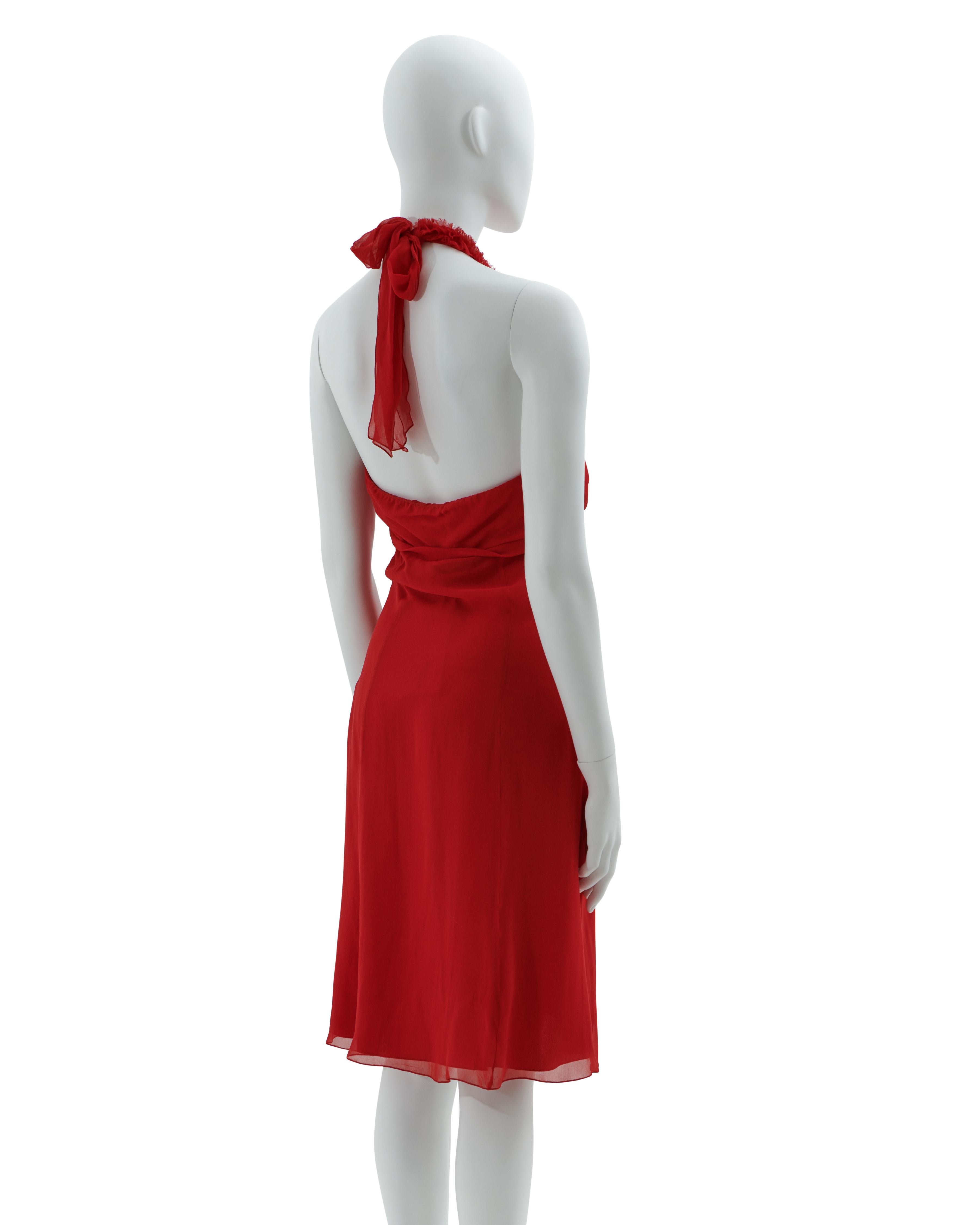 Women's Valentino S/S 2007 Red halter neck chiffon cocktail dress For Sale