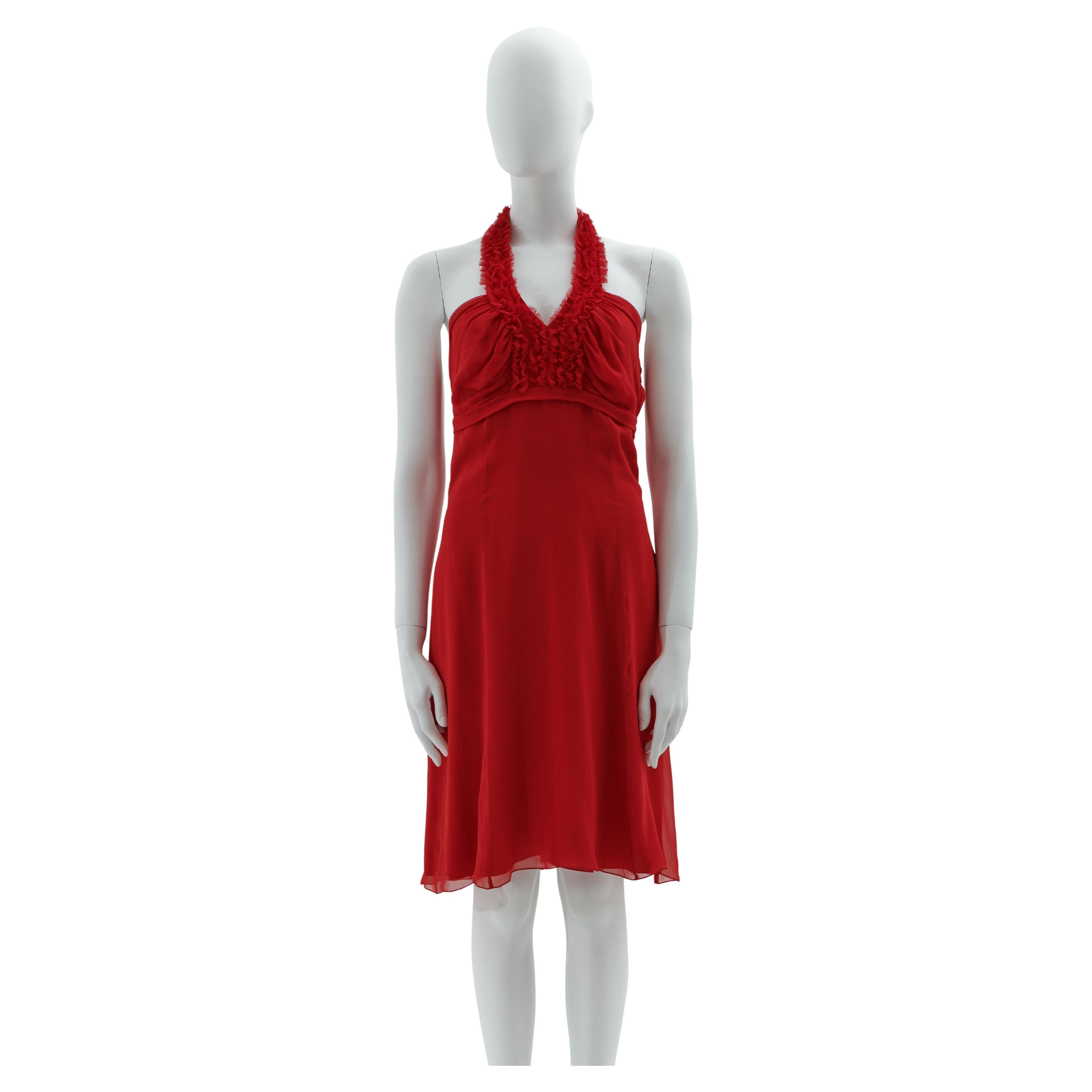 Valentino S/S 2007 Rotes Chiffon-Cocktailkleid mit Neckholder im Angebot