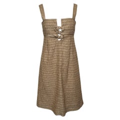 Valentino S/S 2008 Gold Lurex Tweed Square-Neck Bow-Embellished Mini Dress