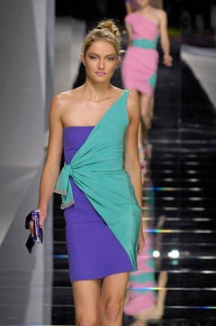 Valentino S/S 2008 Purple And Mint Colour-Block Rhinestone-Trimmed Draped Mini Dress