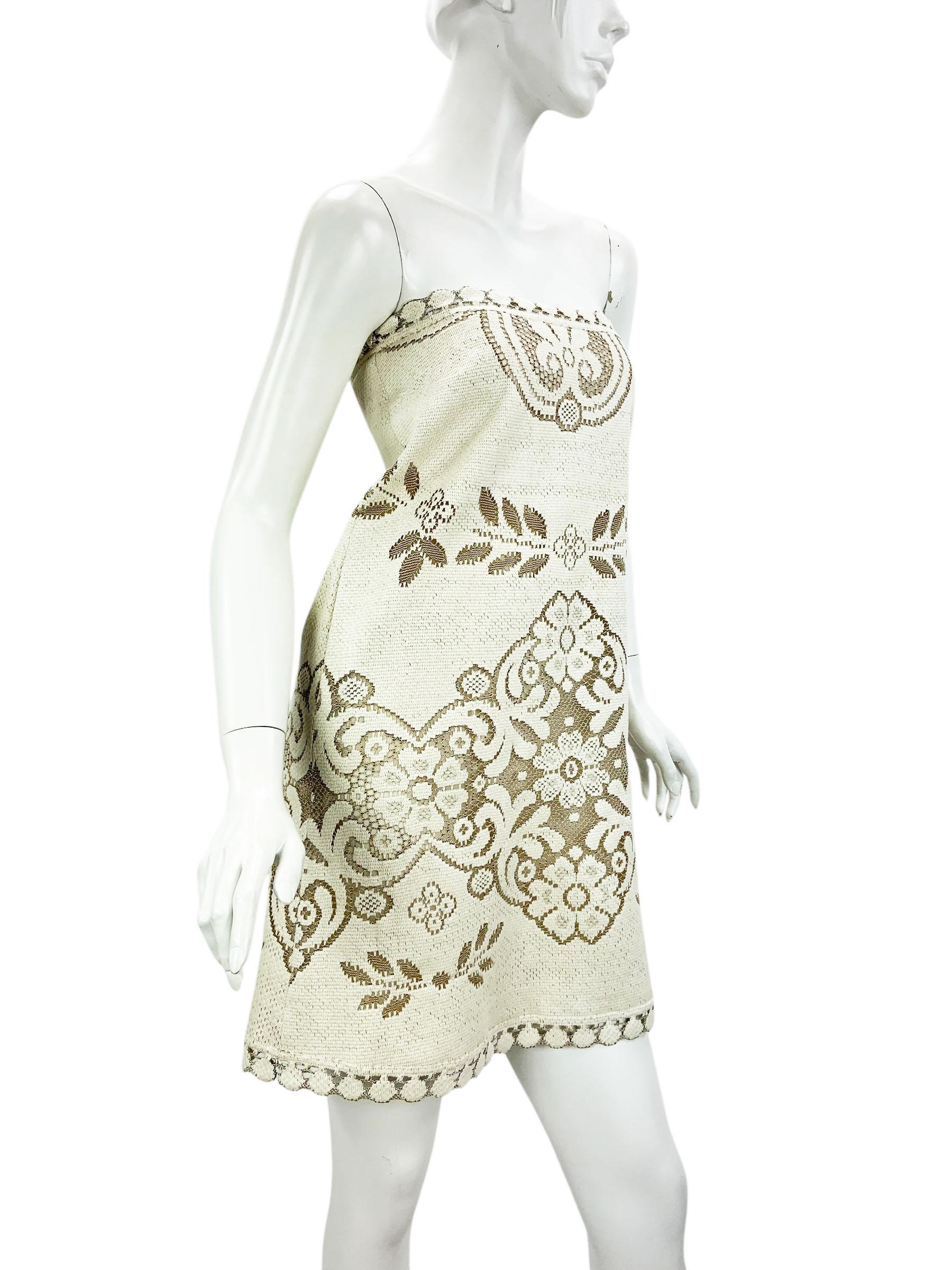 De las mujeres Picardías Valentino S/S 2012 Pasarela Encaje Algodón Beige  Mini vestido sin tirantes It 38 en venta