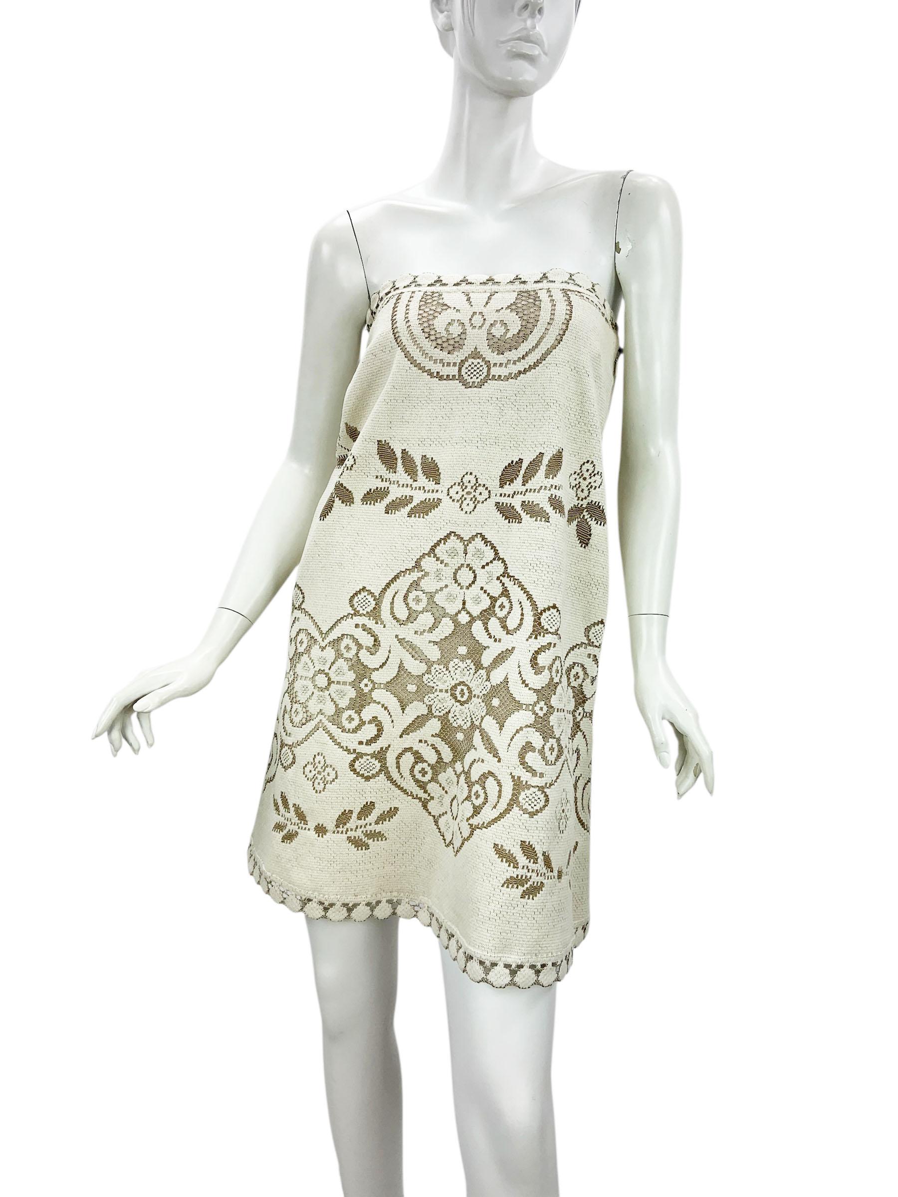 Picardías Valentino S/S 2012 Pasarela Encaje Algodón Beige  Mini vestido sin tirantes It 38 en venta 1