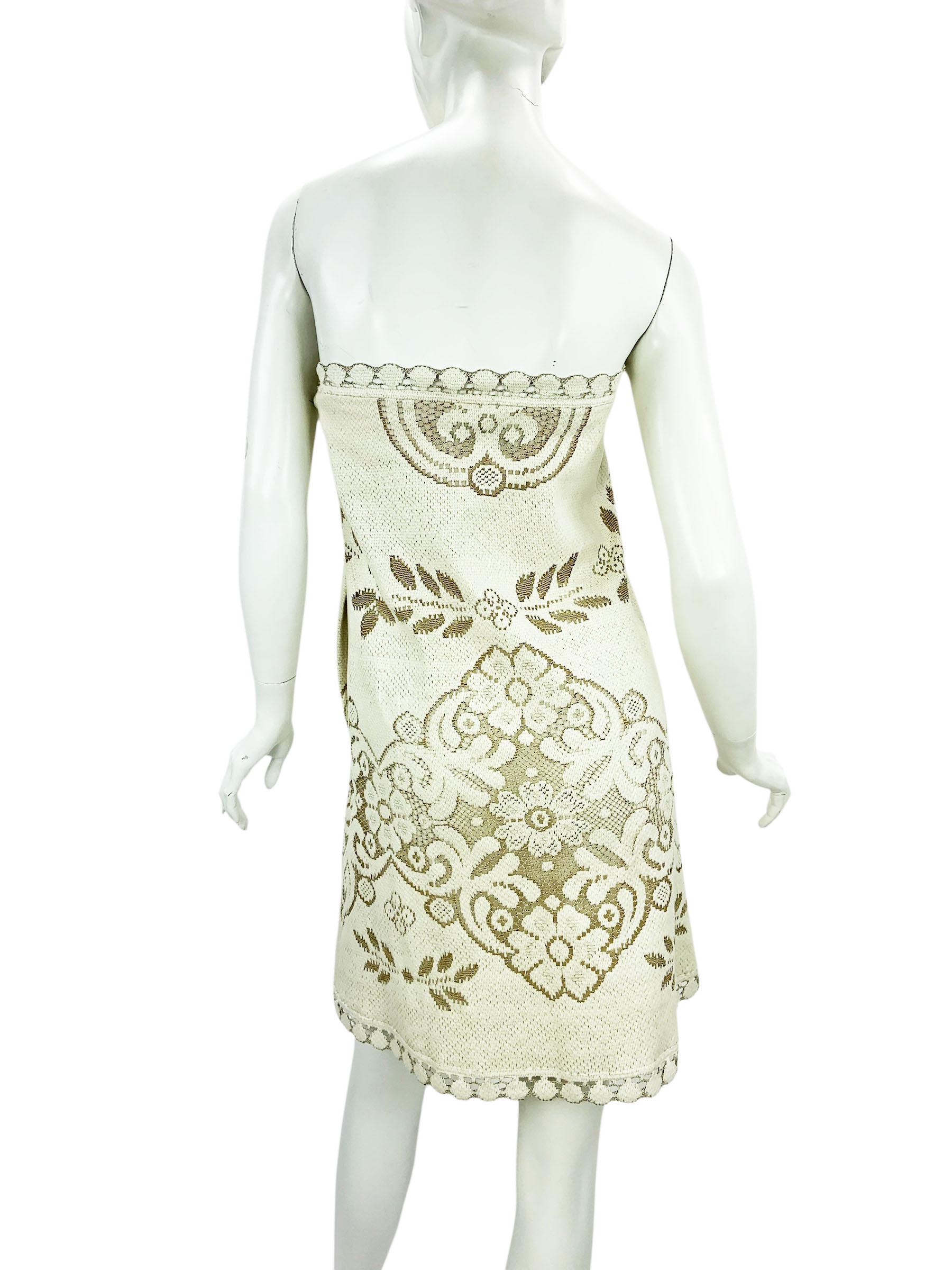 Picardías Valentino S/S 2012 Pasarela Encaje Algodón Beige  Mini vestido sin tirantes It 38 en venta 2