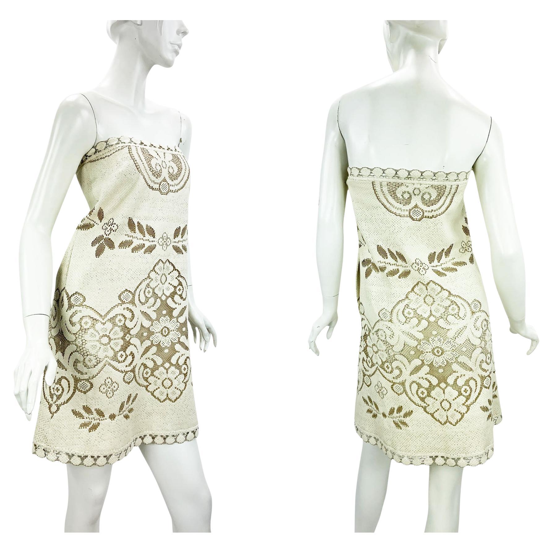 Valentino Runway S/S 2012 - Babydoll beige coton dentelle  Mini robe sans bretelles It 38
