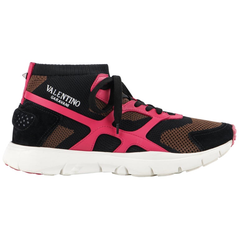 VALENTINO S/S 2018 Mens “Sound High Top” Brown Pink Black Mesh High Top  Sneakers at 1stDibs