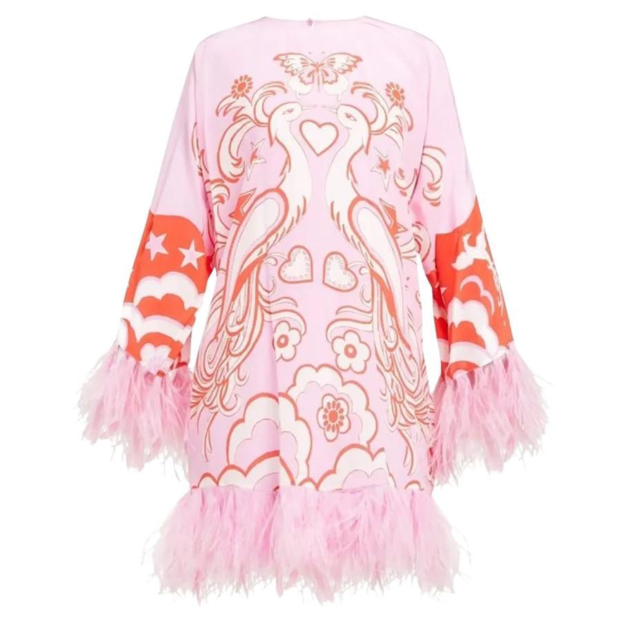 VALENTINO S/S 2019 FEATHER APPLIQUE PRINTED DRESS Sz IT 38